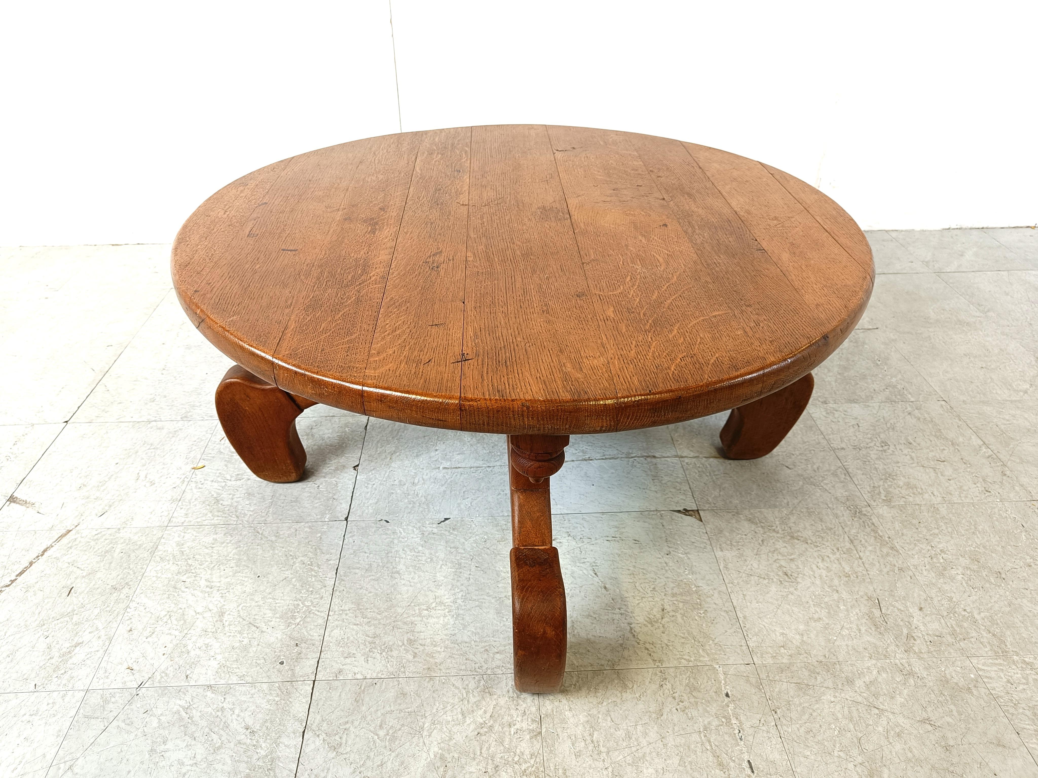 Rustic Coffee table by Guillerme et Chambron, 1960s For Sale