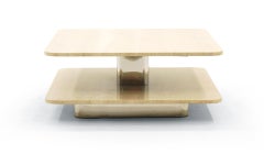 Coffee Table in the Style of Harvey Probber, Two-Tier Square Travertine Tops