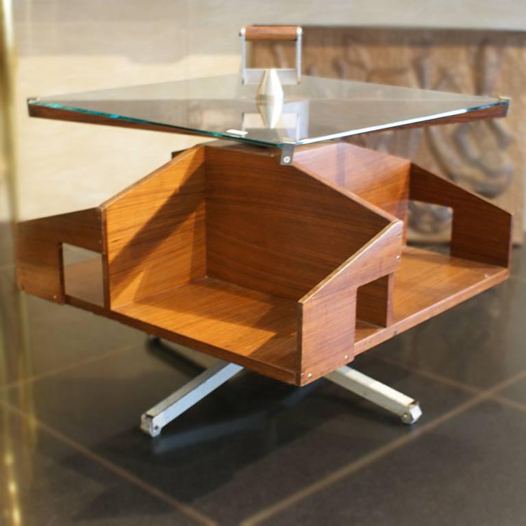 Mid-20th Century Coffee Table by Ico Parisi; Rosewood, Painted Metal and Glass by MIM Italy, 1950