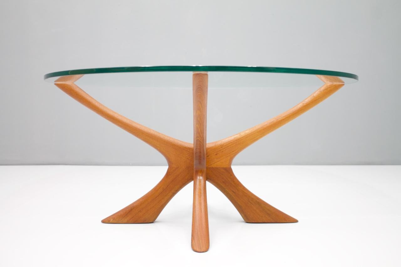 Scandinavian Modern Coffee Table by Illum Wikkelso T-118 in Teak and Glass, Denmark, 1960s