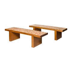 Coffee Table by Jacques Adnet and Jacques Lenoble with Ceramic Top, circa 1950