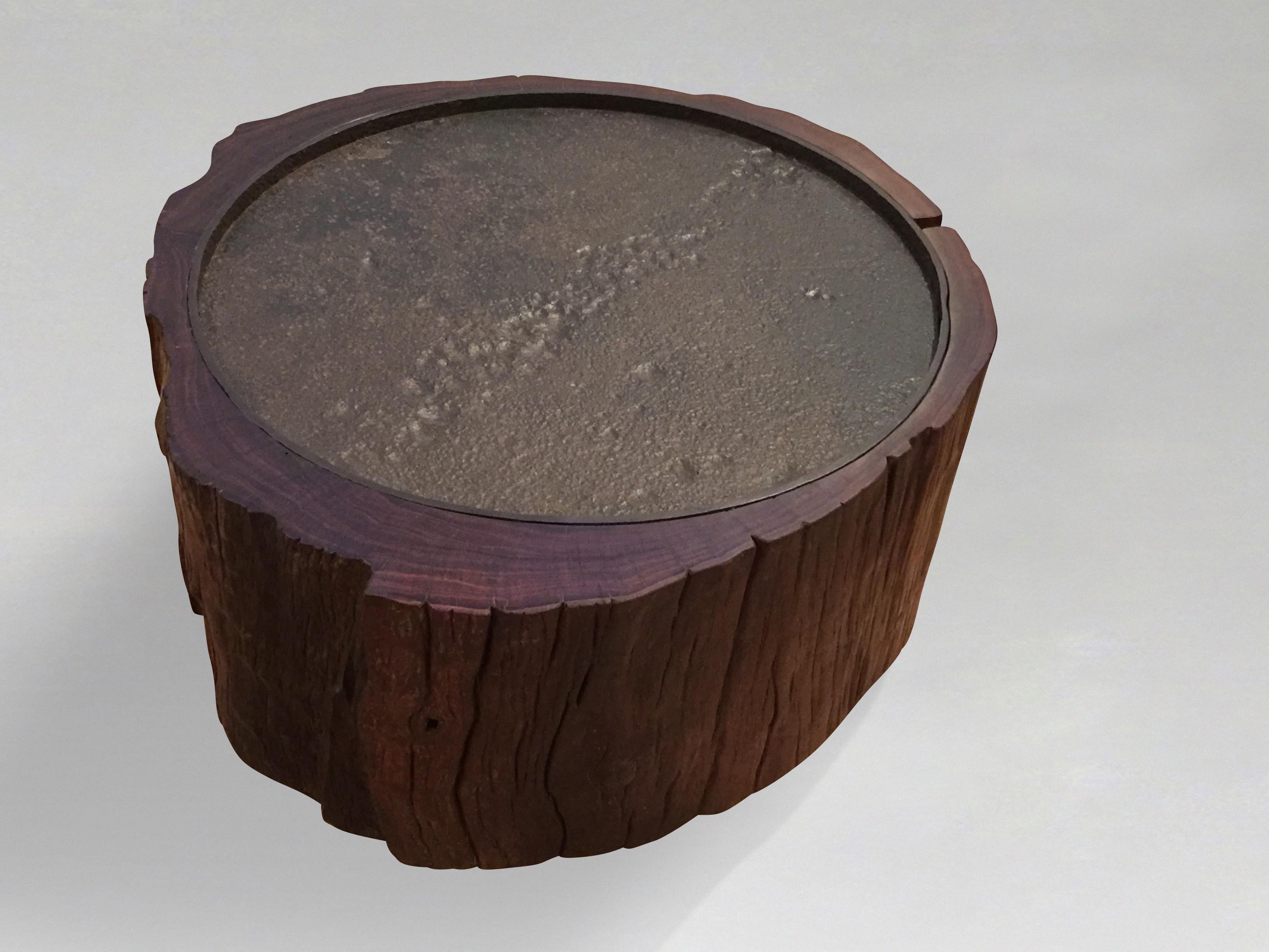 Ironwood from Borneo with inset salvaged cast iron top.

Jérome Abel Seguin is a castaway on an island domain of his own devising. His childhood playground was home on the Atlantic coast of France, a place which he later understood had a profound