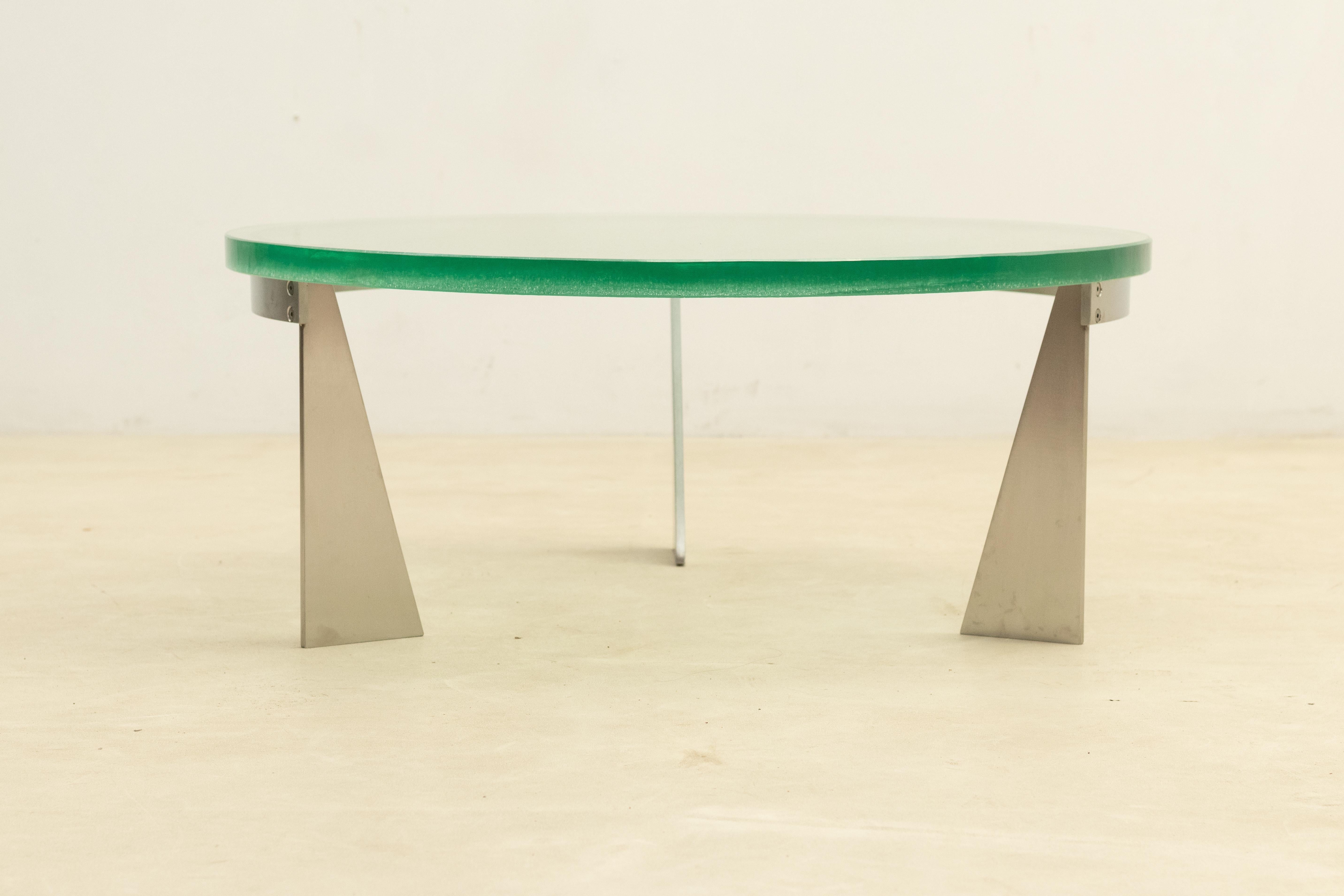 Steel and glass coffee table, Netherlands 1980s For Sale 3