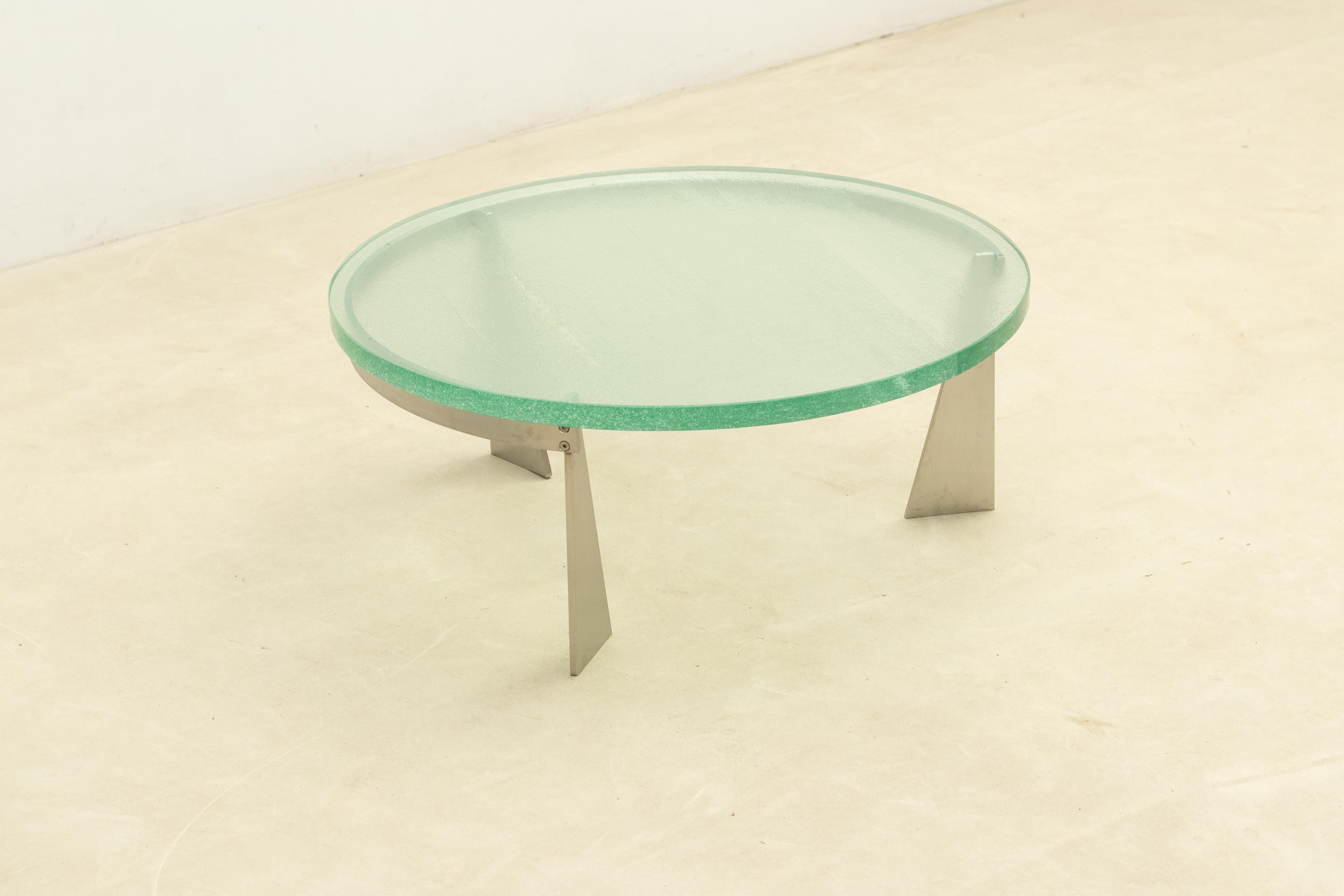 Steel and glass coffee table, Netherlands 1980s For Sale 5