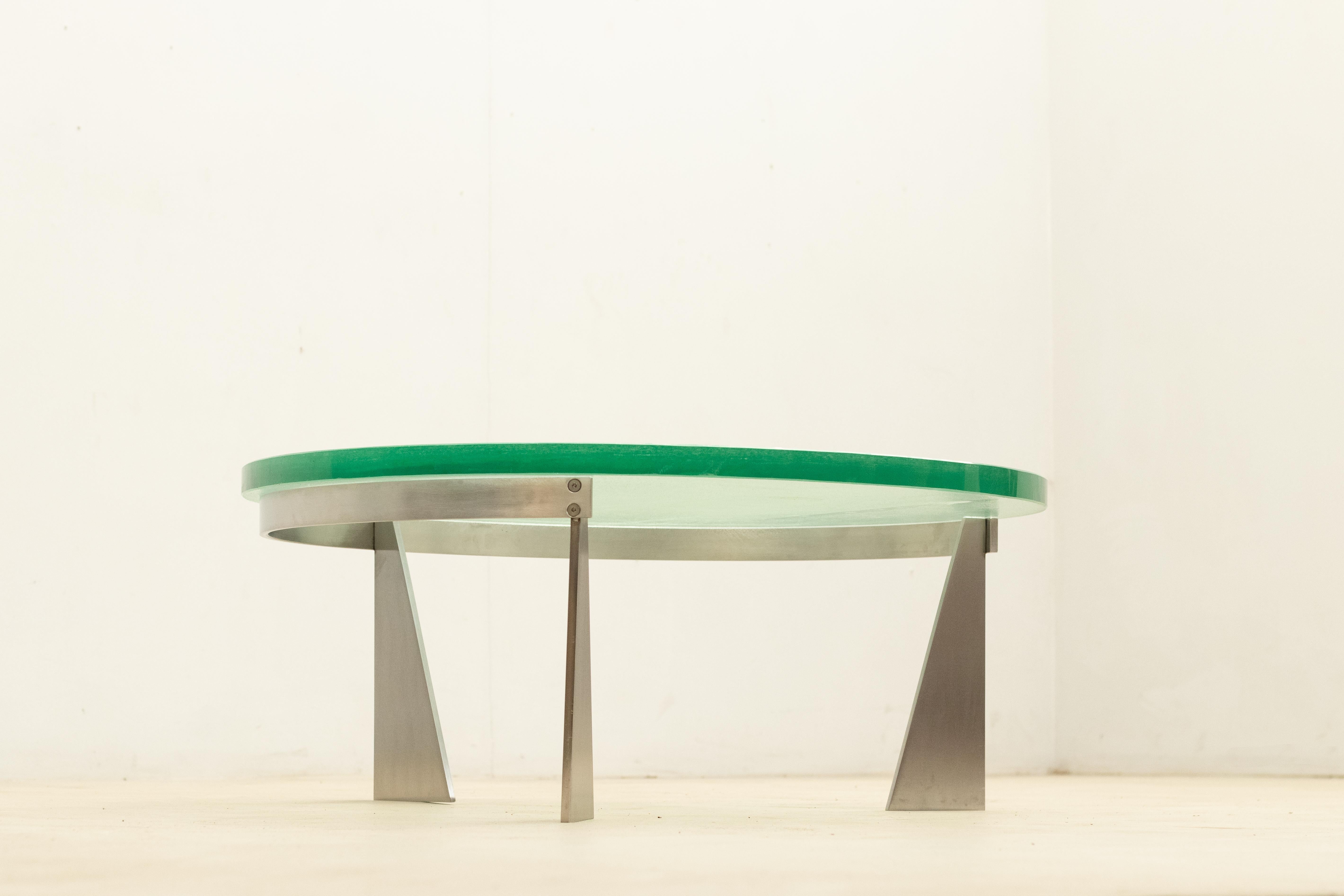 Steel and glass coffee table, Netherlands 1980s For Sale 9