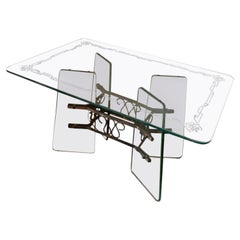 Luigi Brusotti low glass and brass coffee table Italy 1940-1950