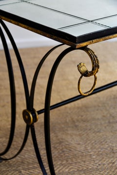 Iron Coffee Table by Maison Jansen, Gilt Accents, Mirrored Top