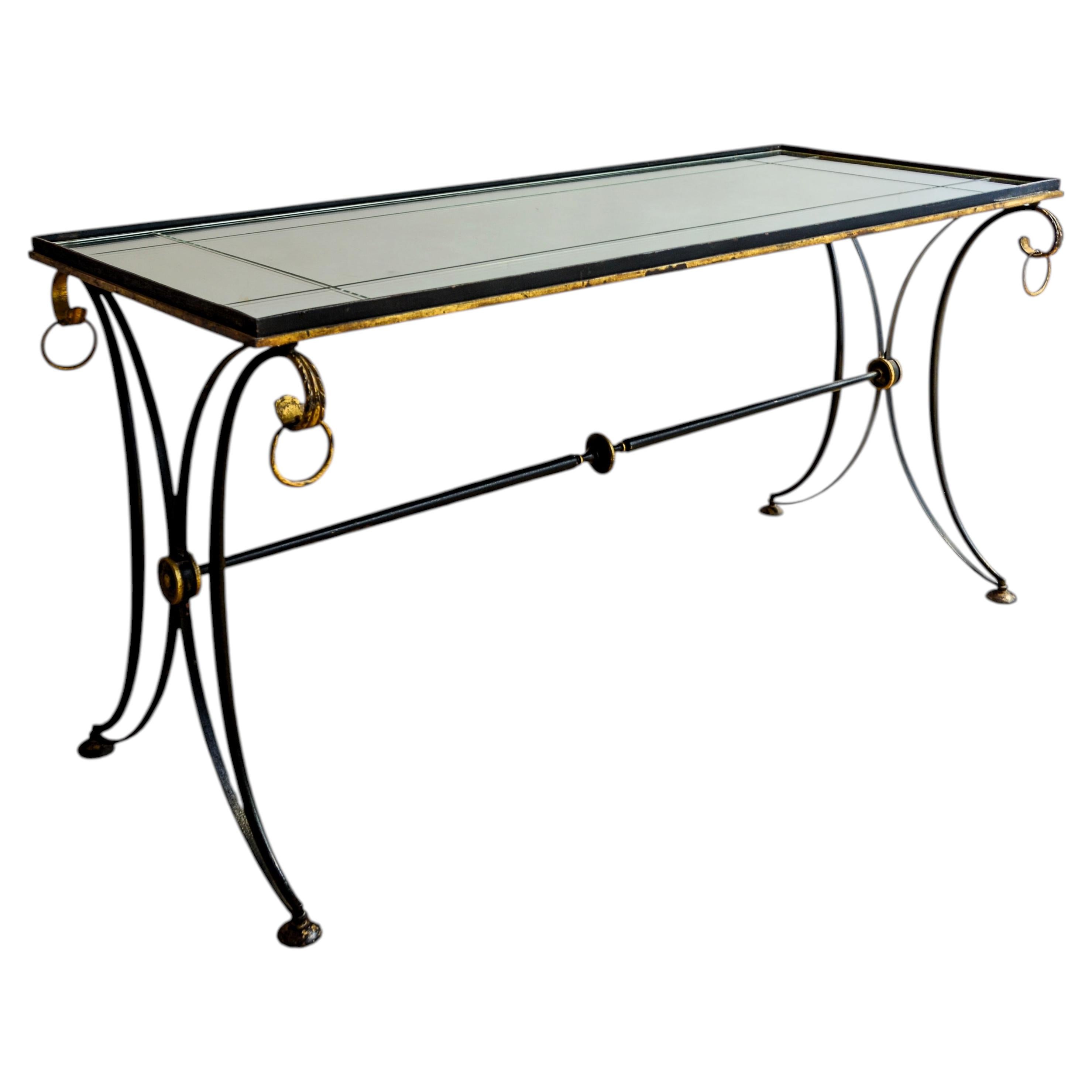 Iron Coffee Table by Maison Jansen, Gilt Accents, Mirrored Top