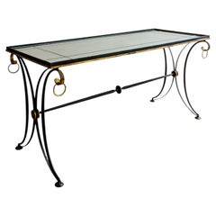 Iron Coffee Table by Maison Jansen, Gilt Accents, Mirrored Top