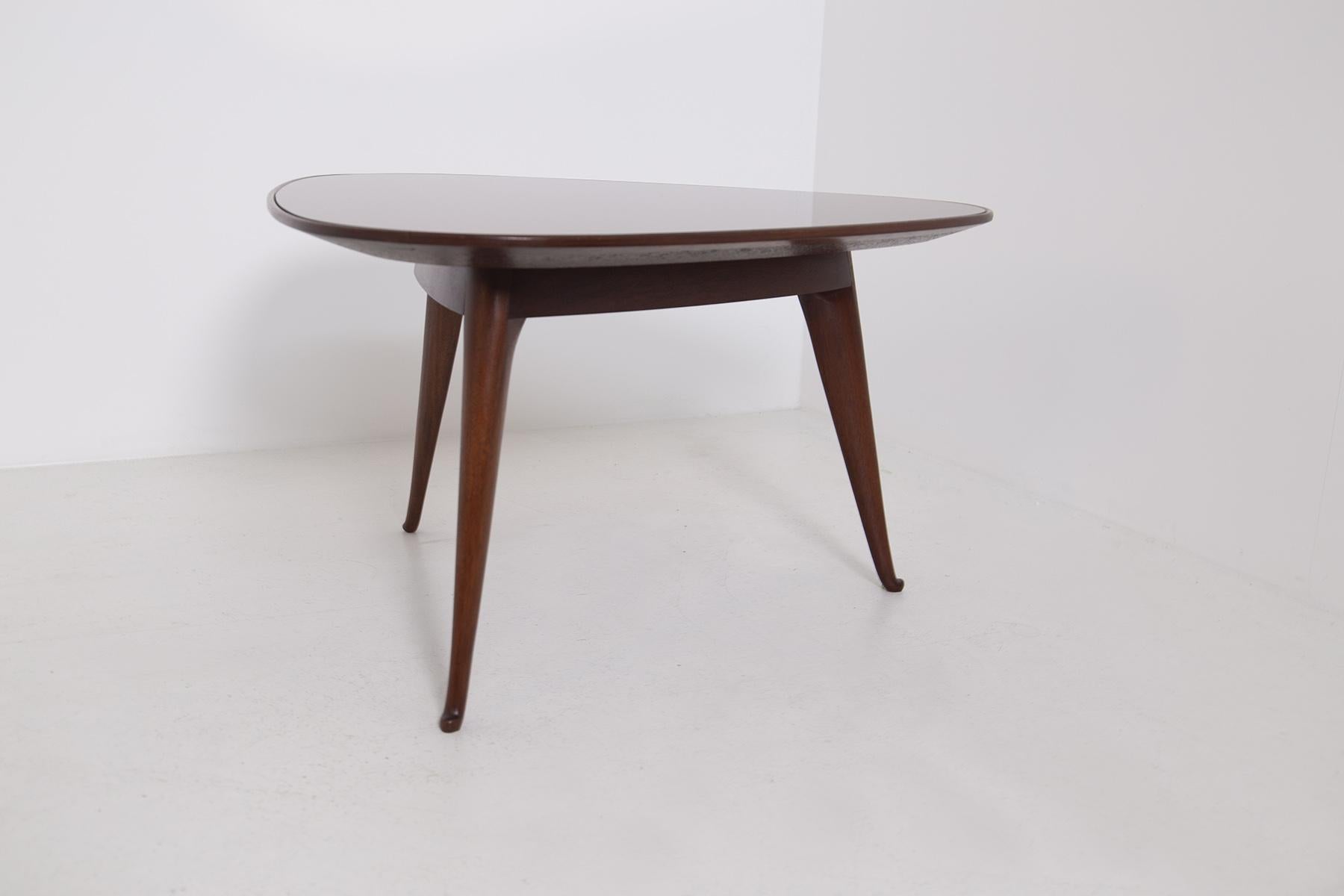 Mid-Century Modern Coffee Table by Osvaldo Borsani in Wood and Dark Orange Mirror, 1950s