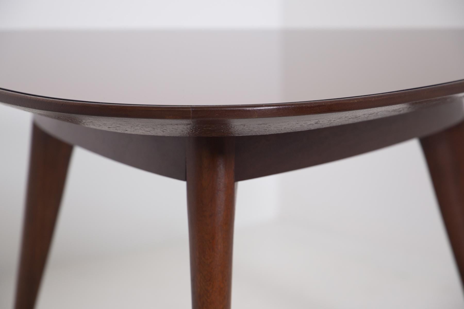 Italian Coffee Table by Osvaldo Borsani in Wood and Dark Orange Mirror, 1950s