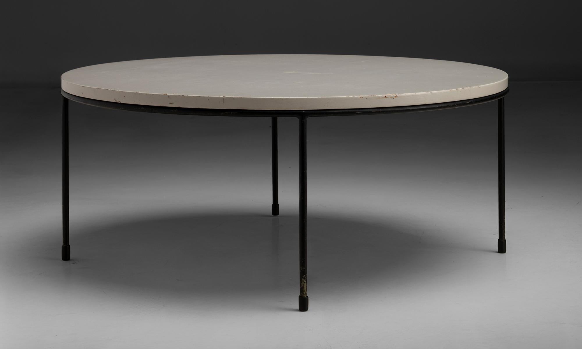 Coffee Table by Paul McCobb
America, 1950
Painted wood top on metal frame, made for Metz & Co.
35.5”dia x 15.25”h
Ref. MOD1130