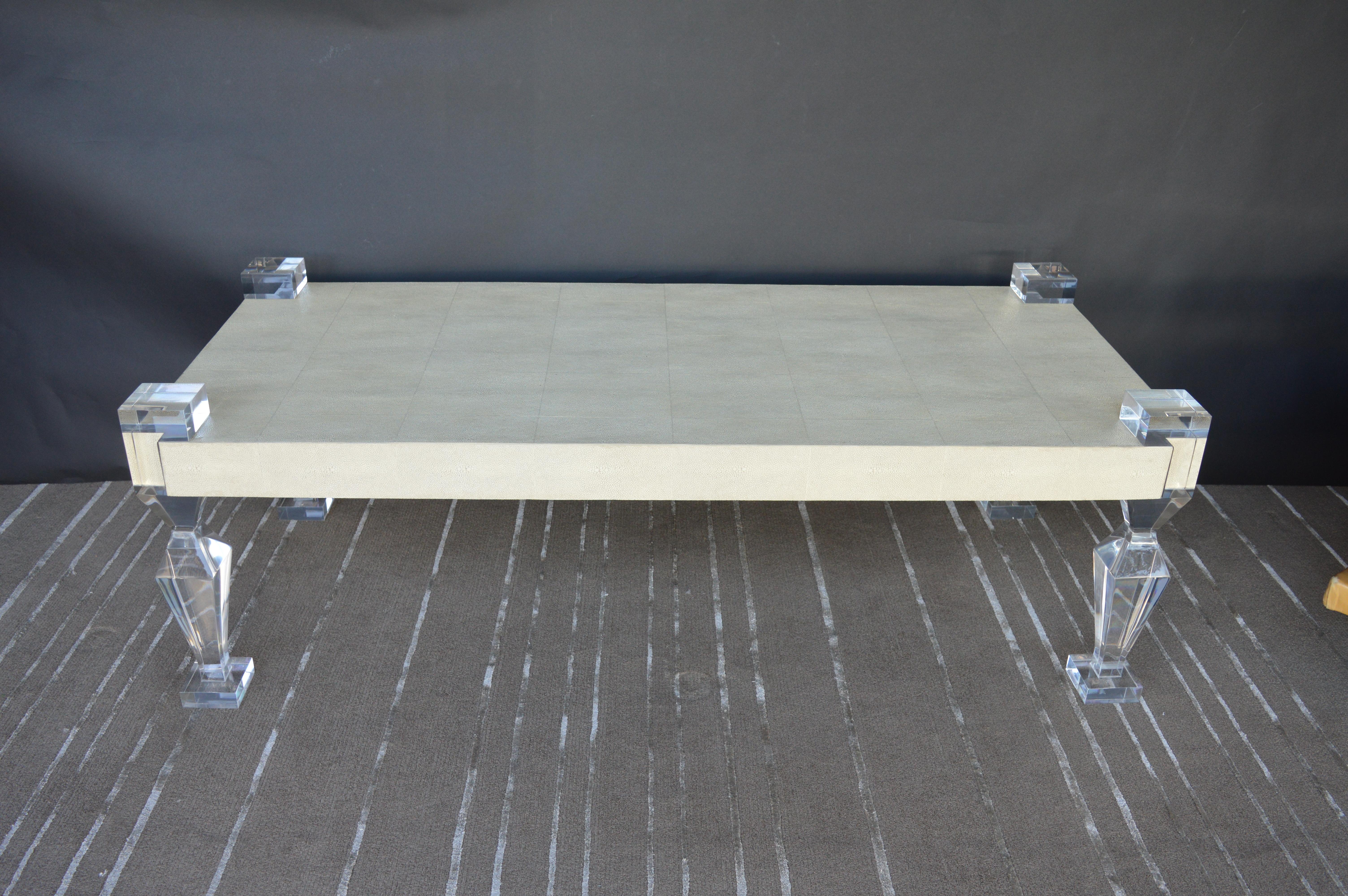 Coffee table by Pegaso Gallery with Lucite and shagreen, 21st century.