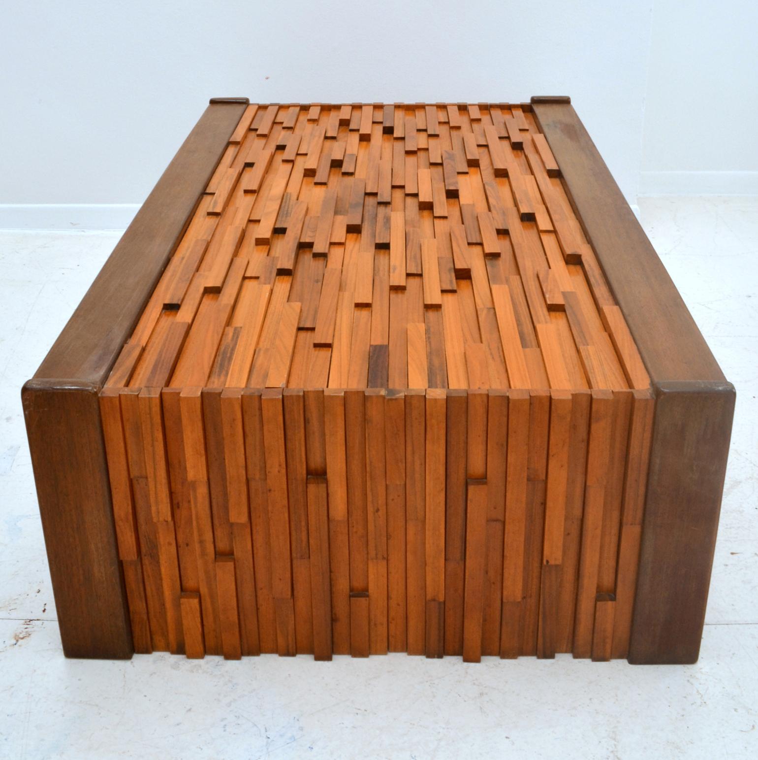 Brazilian Coffee Table by Percival Lafer Brasil Hardwood Relief Top For Sale
