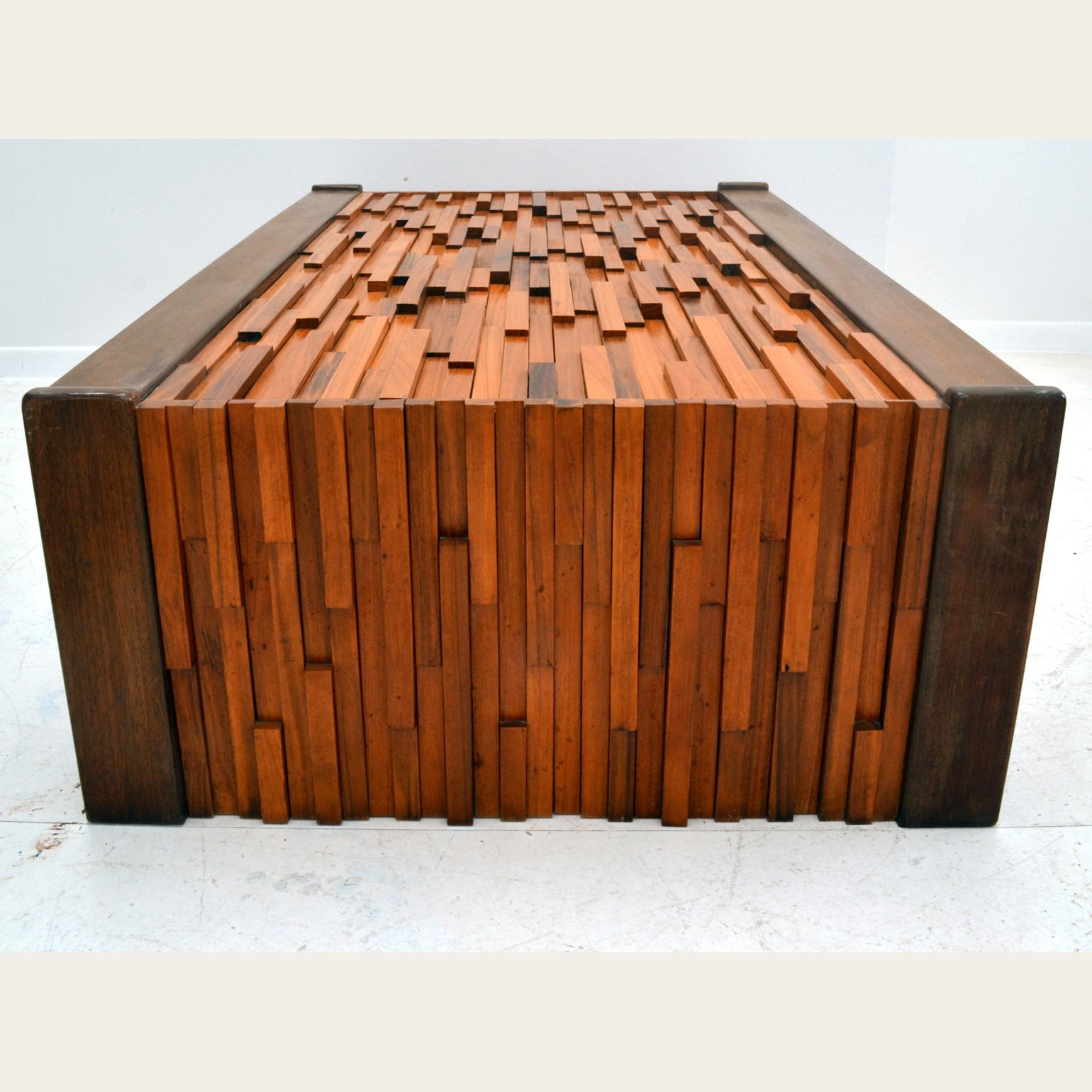 Coffee Table by Percival Lafer Brasil Hardwood Relief Top In Excellent Condition For Sale In London, GB