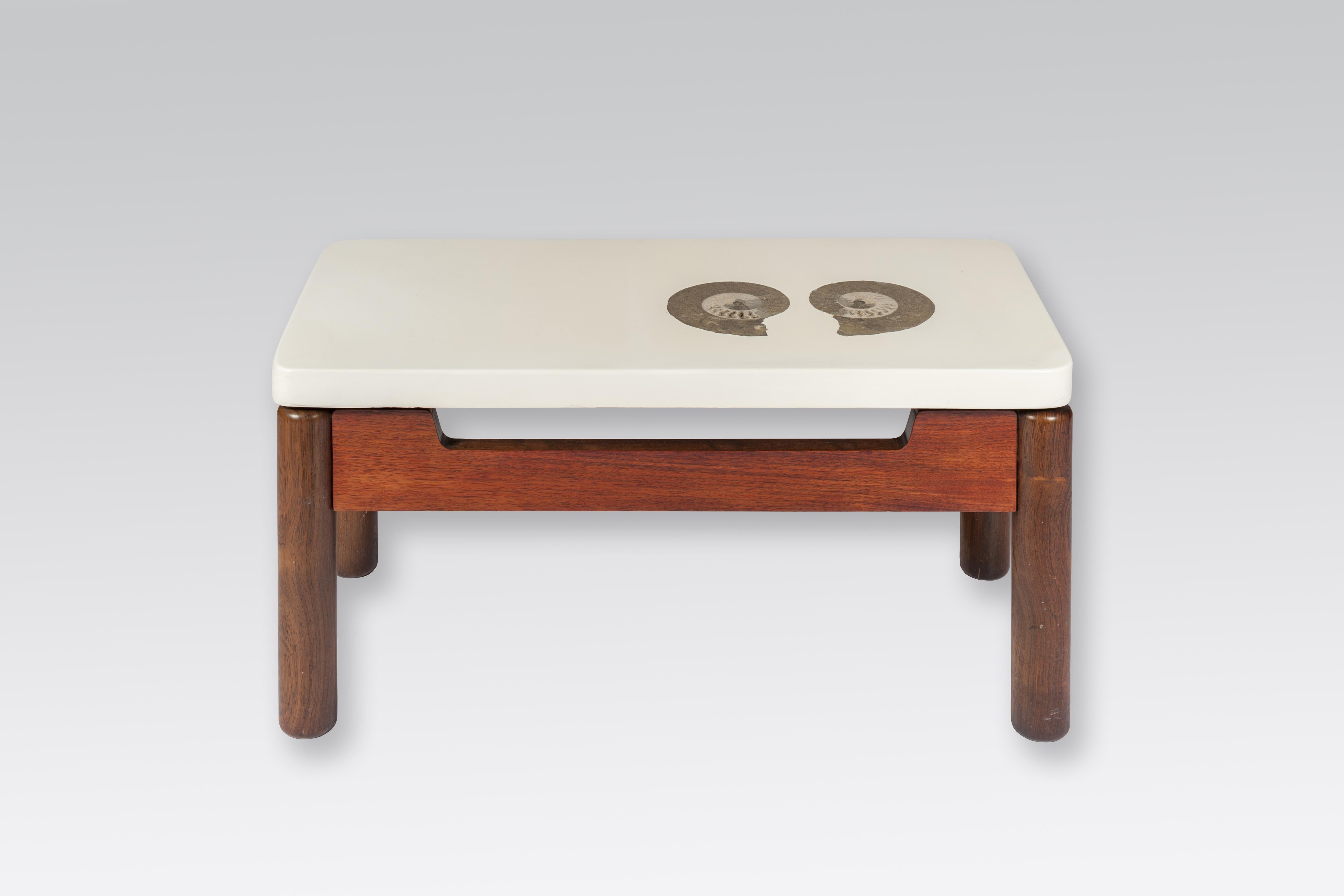 Mid-Century Modern Coffee Table by Philippe Barbier Inlaid Ammonite For Sale