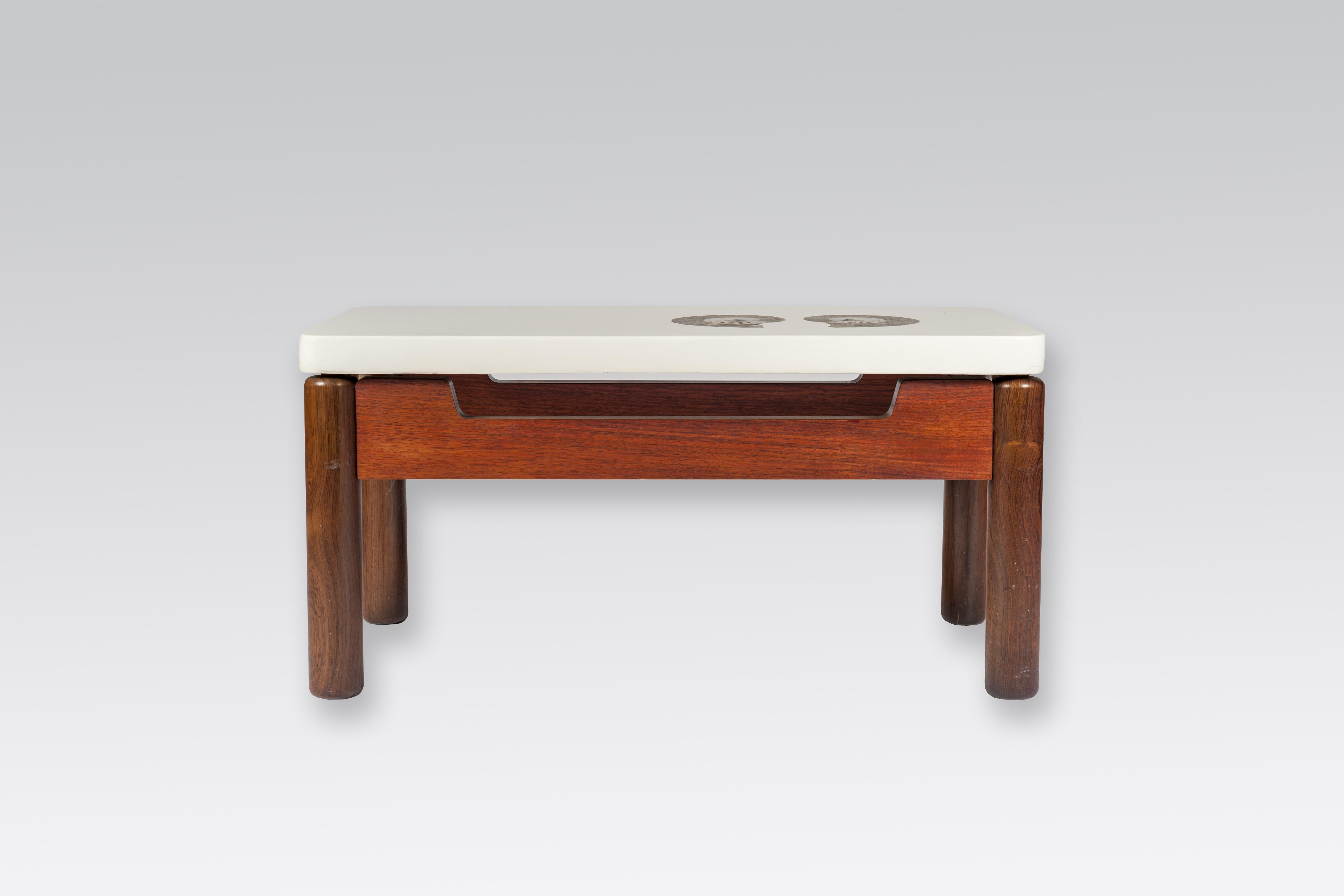 Mid-20th Century Coffee Table by Philippe Barbier Inlaid Ammonite For Sale