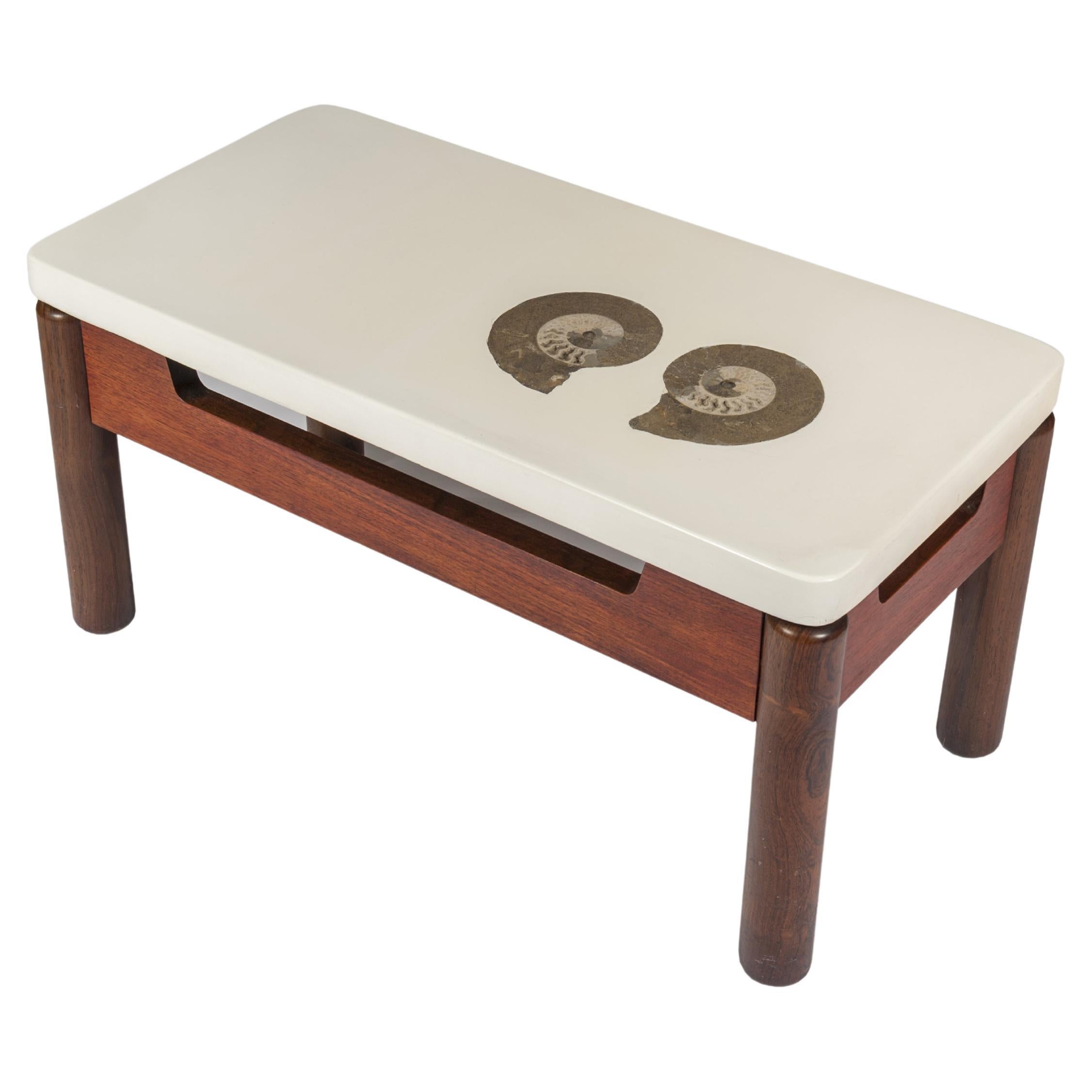 Coffee Table by Philippe Barbier Inlaid Ammonite For Sale