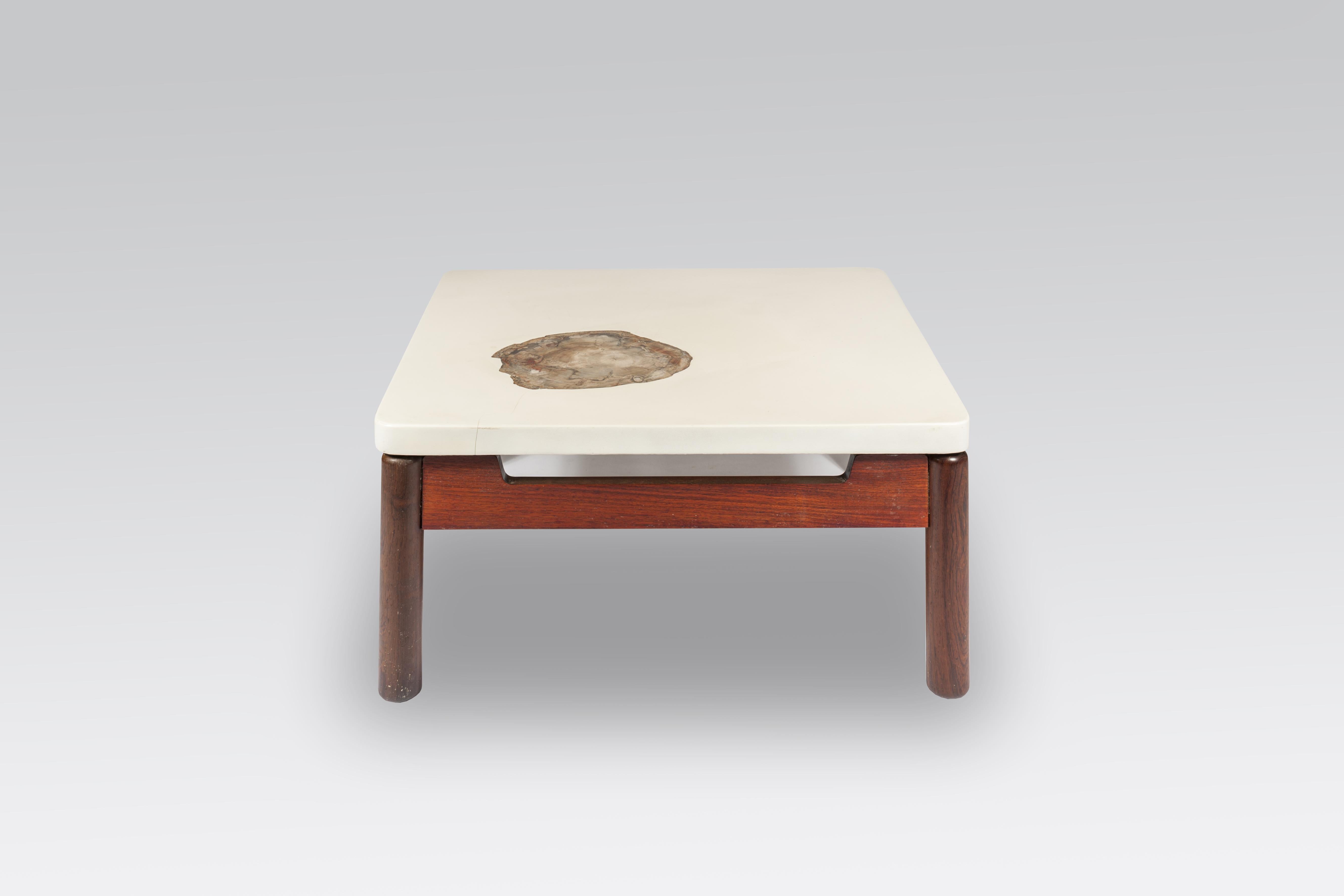 Mid-Century Modern Coffee Table by Philippe Barbier Inlaid Petrified Wood For Sale