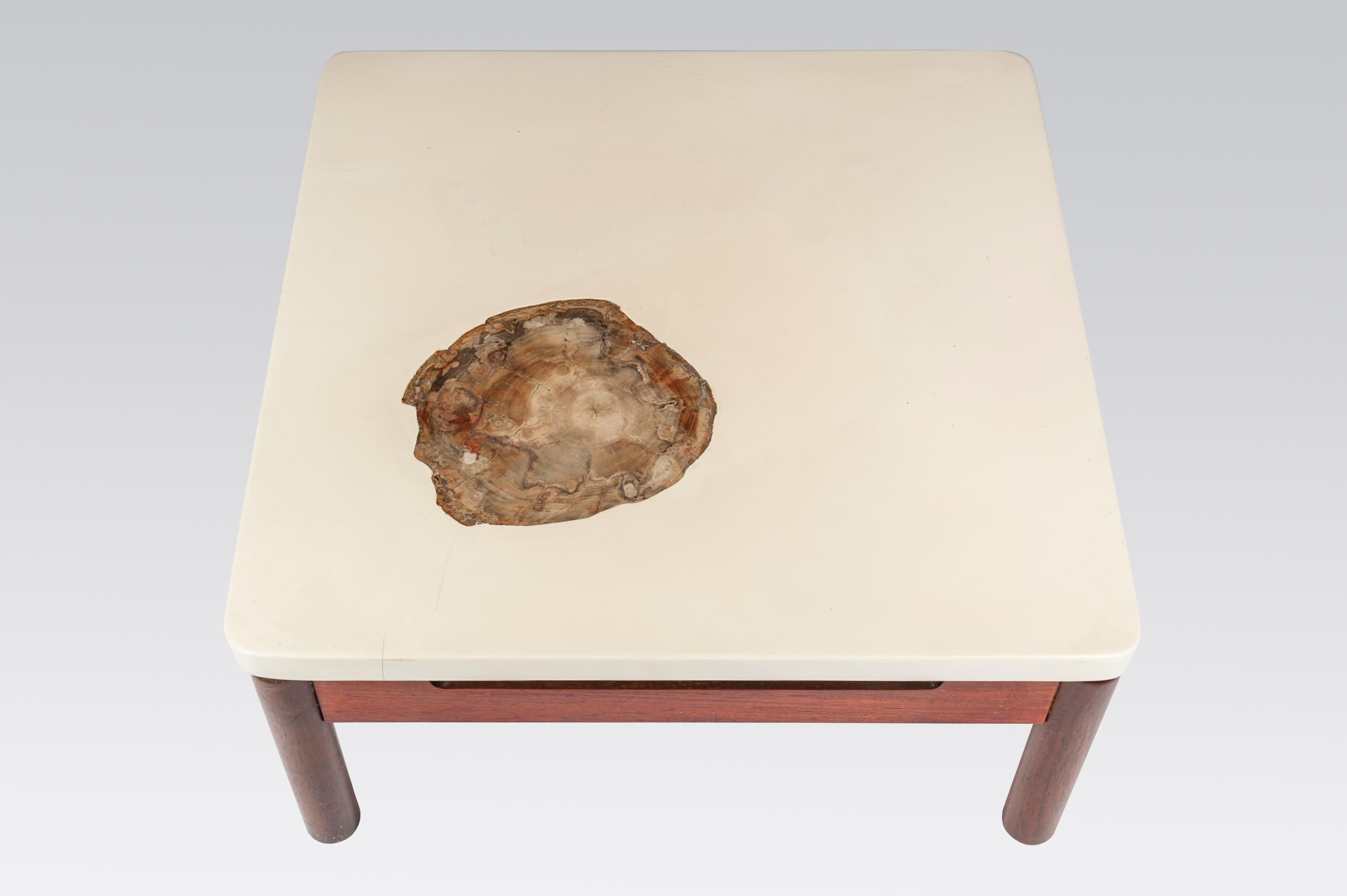 French Coffee Table by Philippe Barbier Inlaid Petrified Wood For Sale