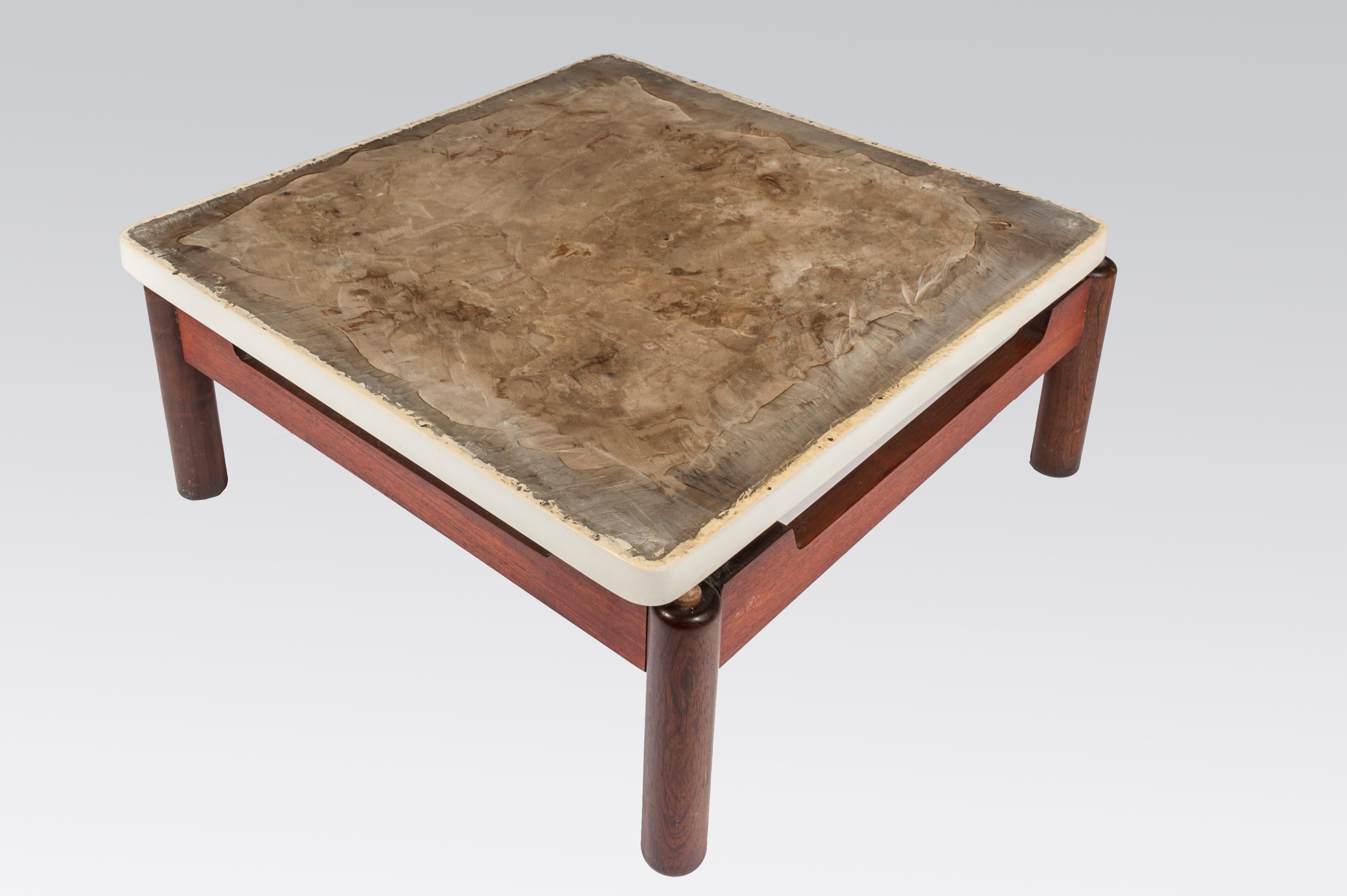 Coffee Table by Philippe Barbier Inlaid Petrified Wood For Sale 3