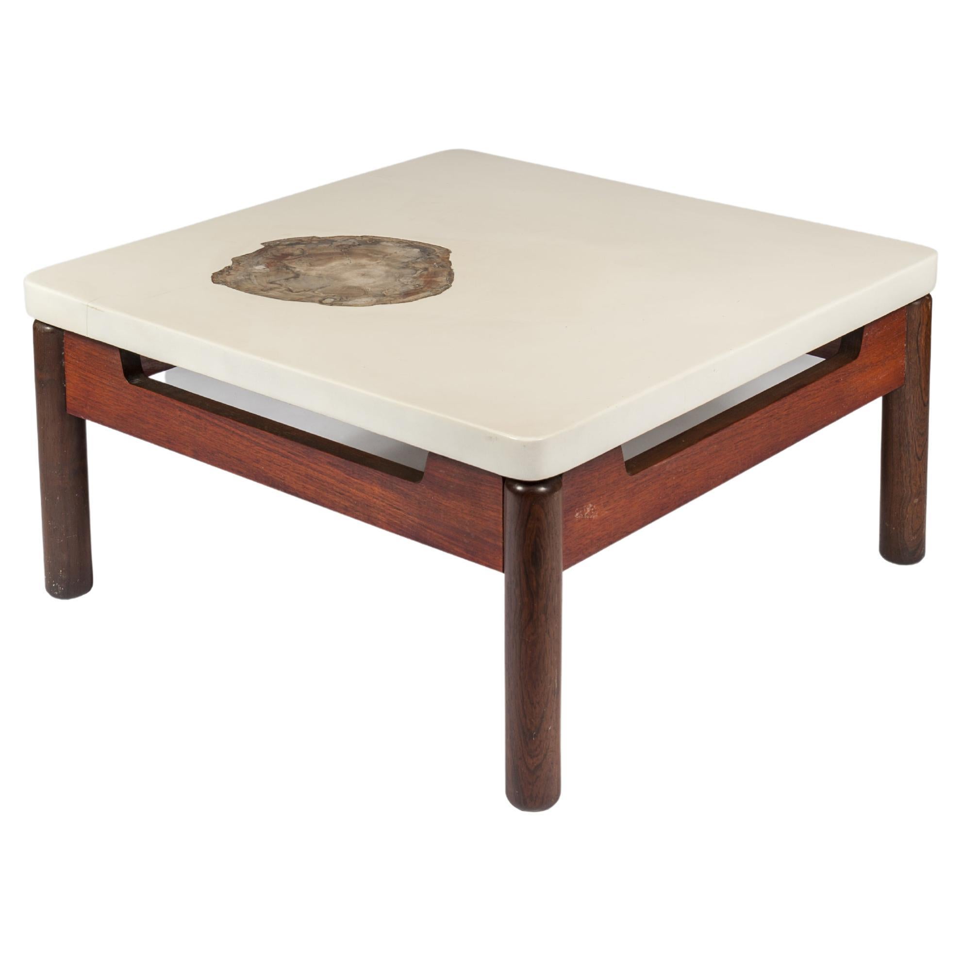 Coffee Table by Philippe Barbier Inlaid Petrified Wood For Sale