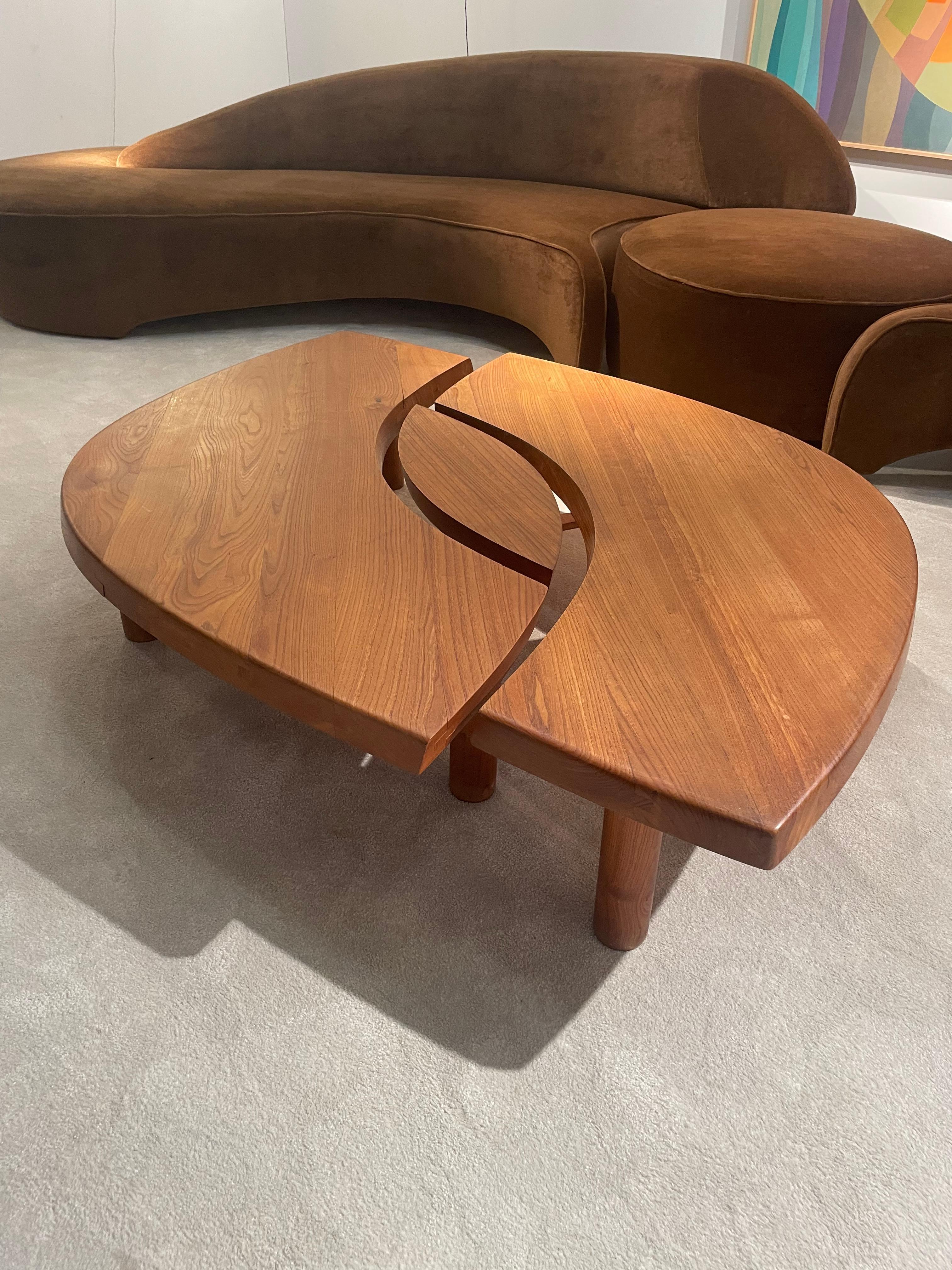 Wood coffee table by Pierre Chapo For Sale