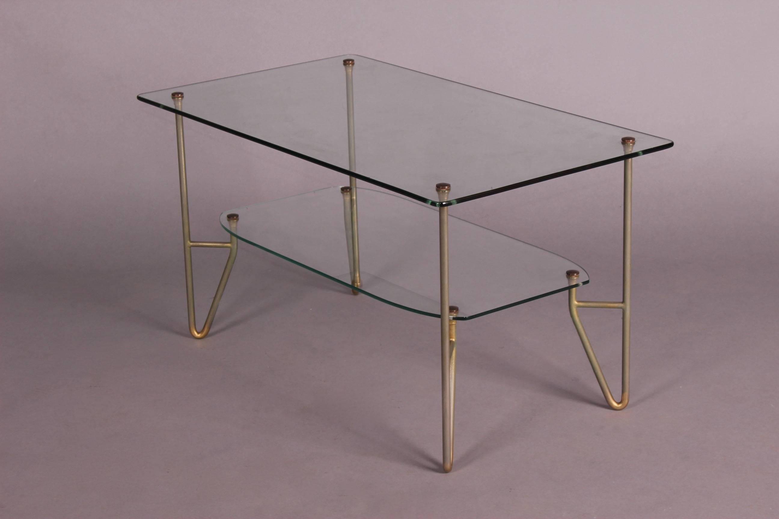 Glass Mid century Modern Gilt Metal Coffee Table, circa 1960s