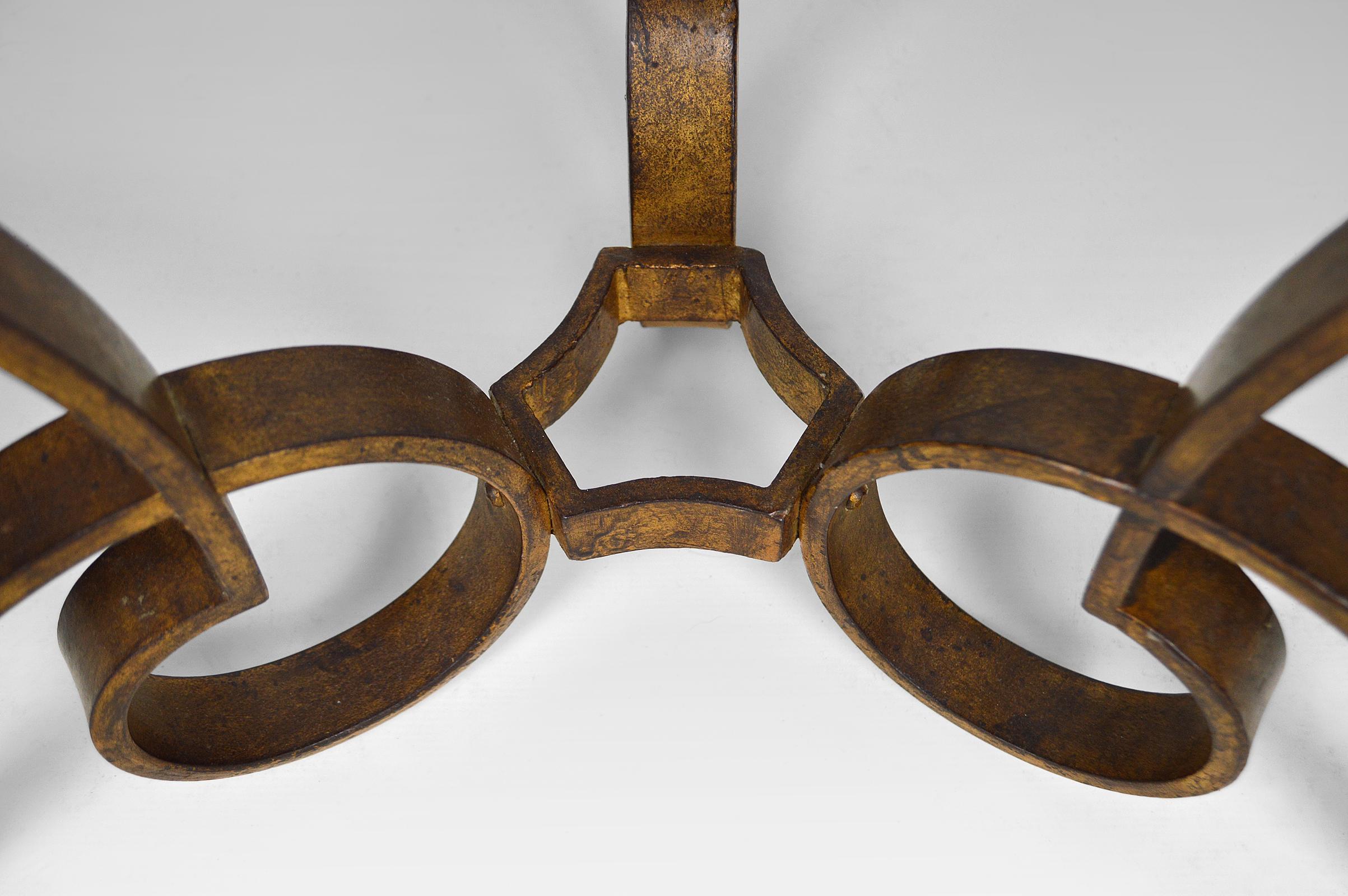 Coffee Table by Raymond Subes in Marble and Gilded Wrought Iron, circa 1935 For Sale 13