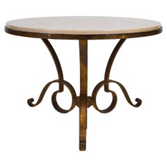 Coffee Table by Raymond Subes in Marble and Gilded Wrought Iron, circa 1935