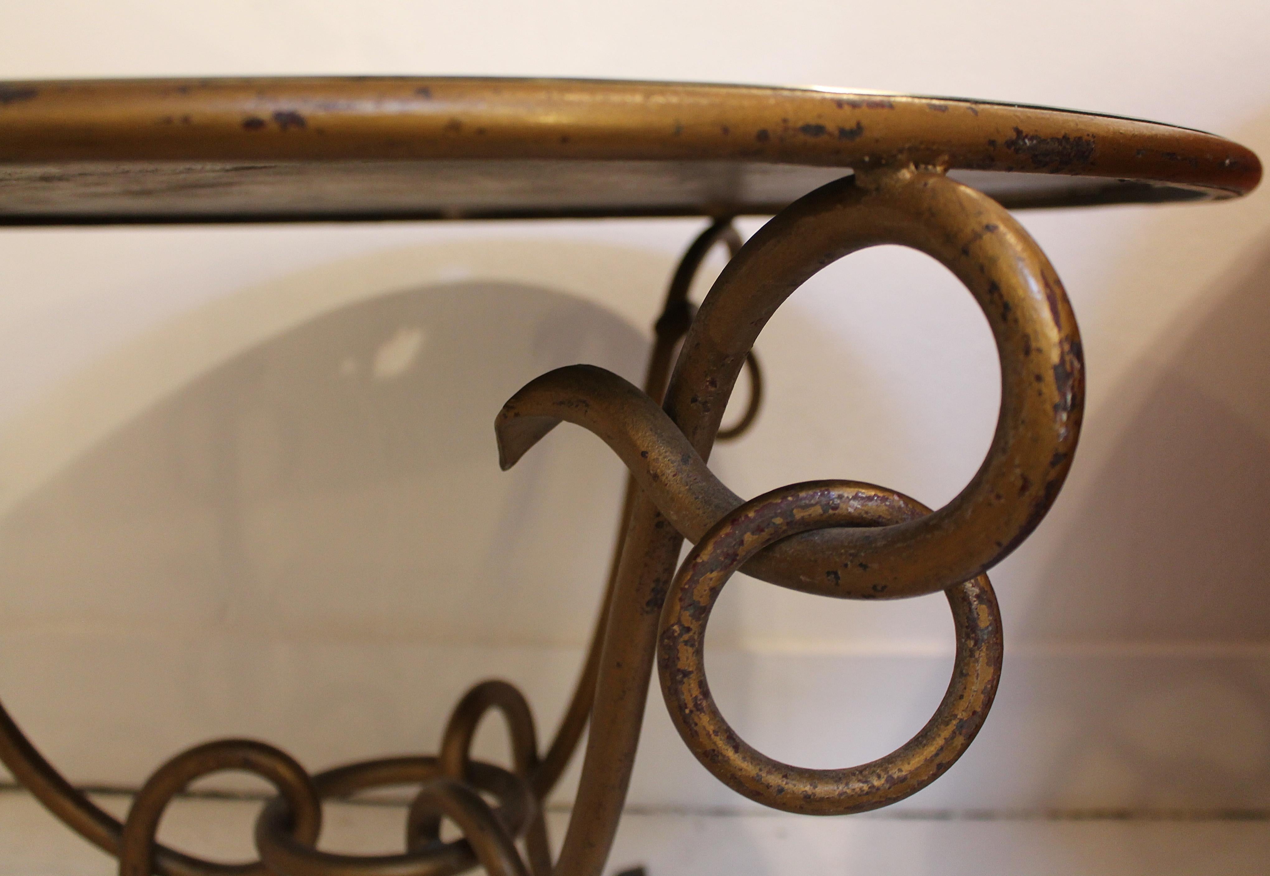 French Coffee Table by René Drouet, Mirror and Iron, circa 1940