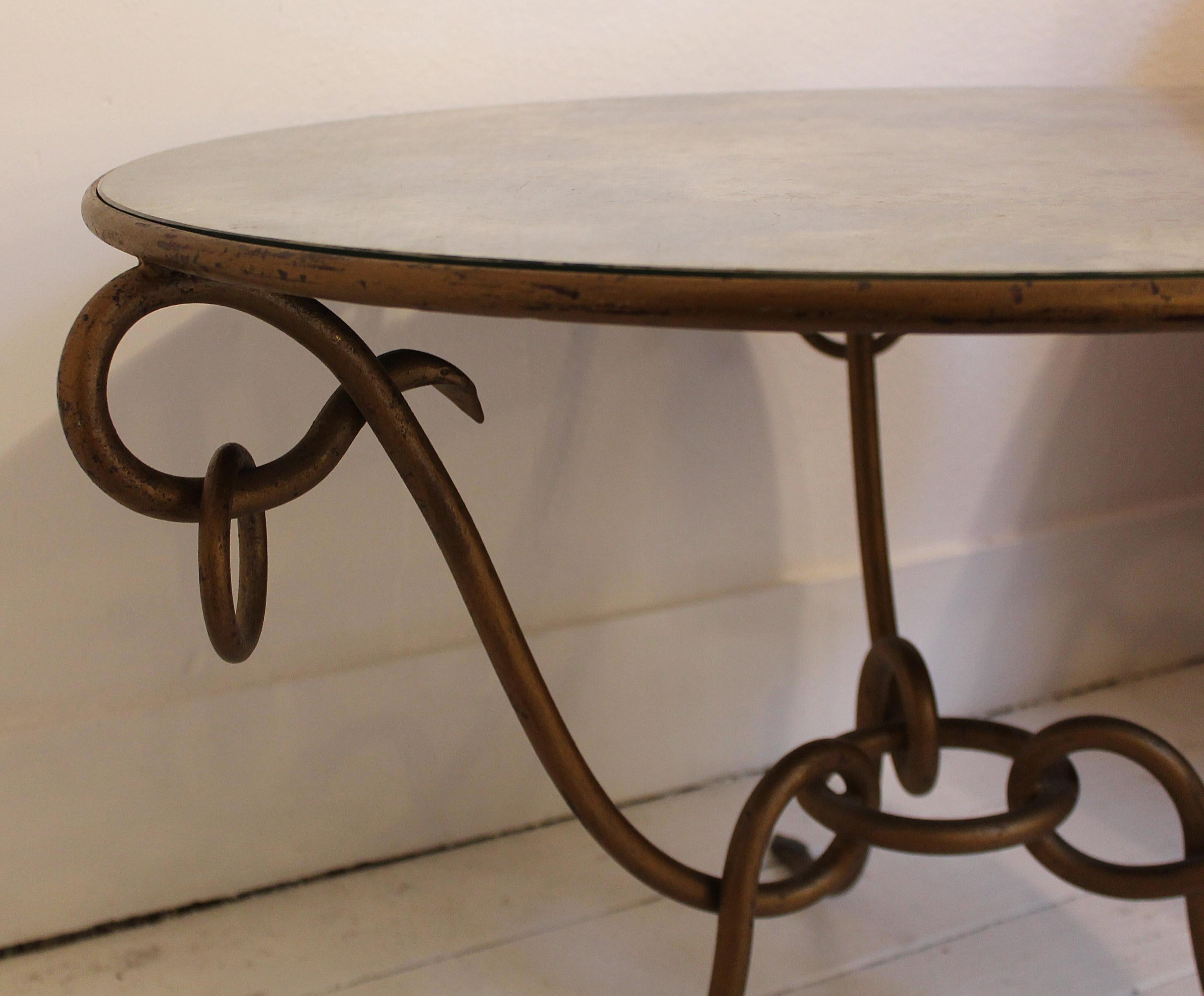 Coffee Table by René Drouet, Mirror and Iron, circa 1940 1