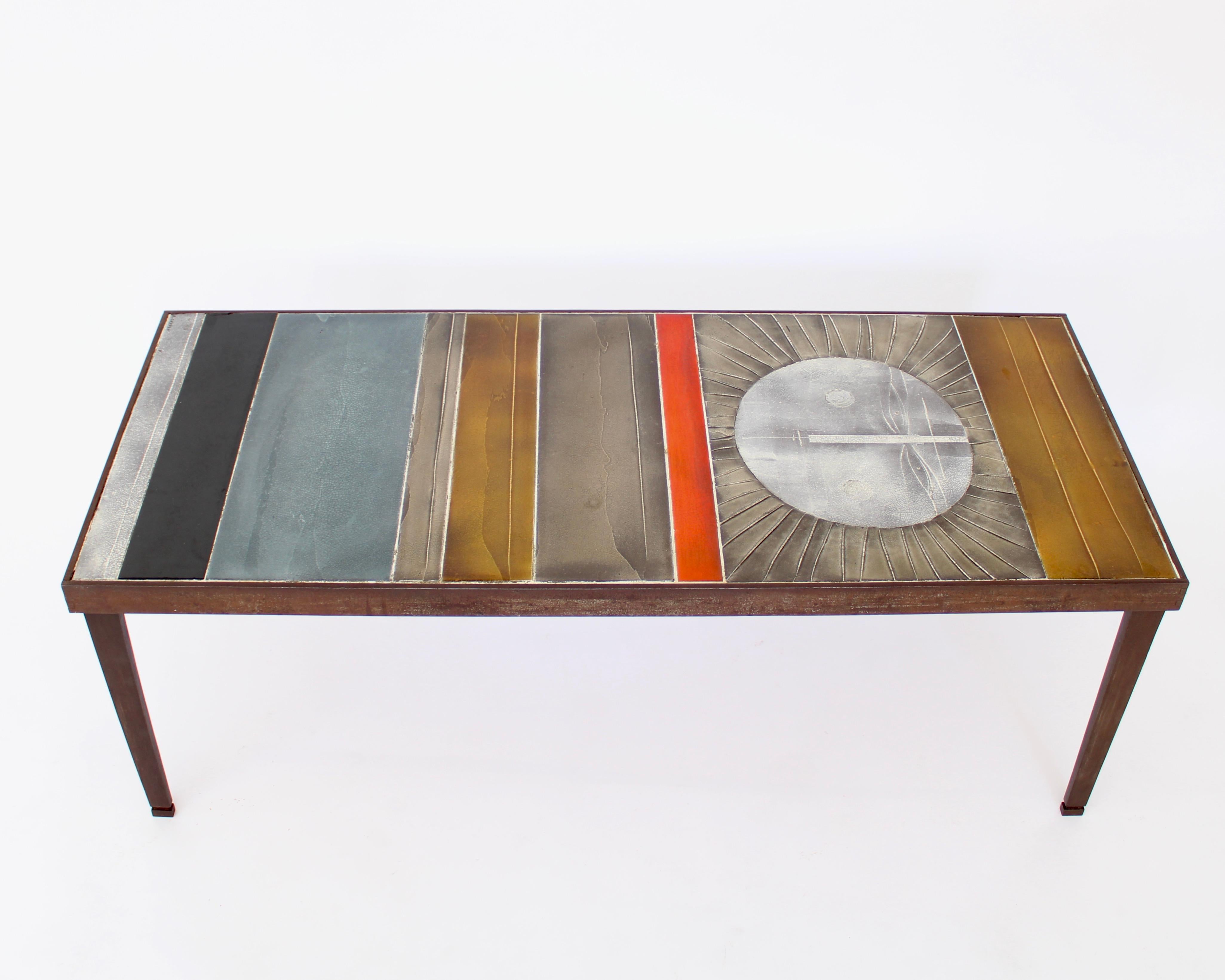 Mid-20th Century Coffee Table by Roger Capron Ceramic Table au Soleil Sun Motif Vallauris, c 1965