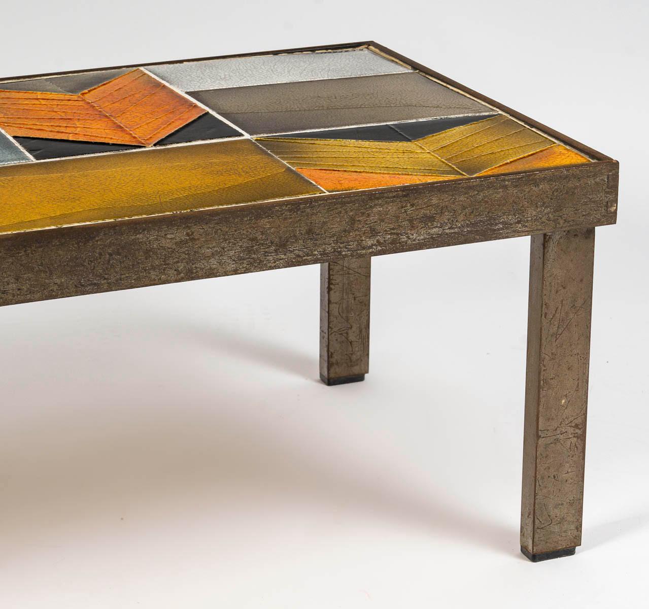 French Coffee Table by Roger Capron in Ceramic and Metal, 1960-1970. For Sale