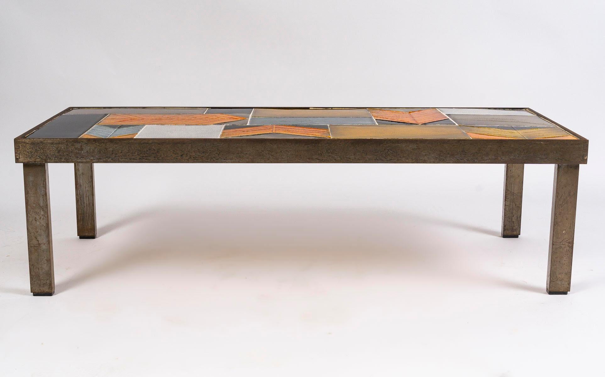 Coffee Table by Roger Capron in Ceramic and Metal, 1960-1970. For Sale 1
