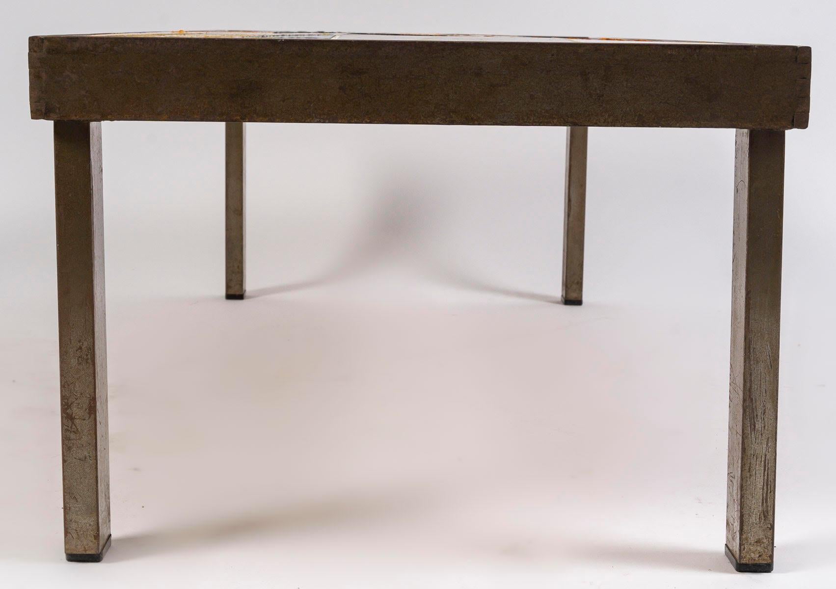 Coffee Table by Roger Capron in Ceramic and Metal, 1960-1970. For Sale 2