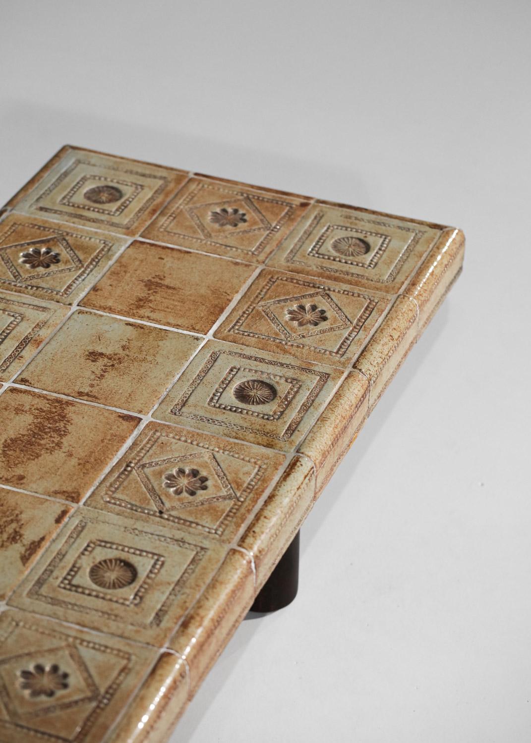 French Coffee Table by Roger Capron Vintage Ceramic Vallauris 1960s Tiles Derval For Sale