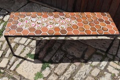 Coffee Table By Roger Capron With Flowers And Terracotta Tiles