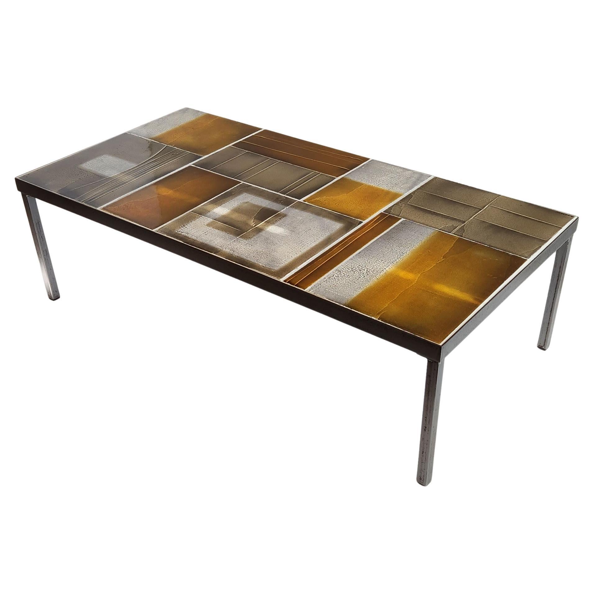 Roger Capron - 1970's Coffee Table with Lava Tiles Series on a Metal Frame  For Sale