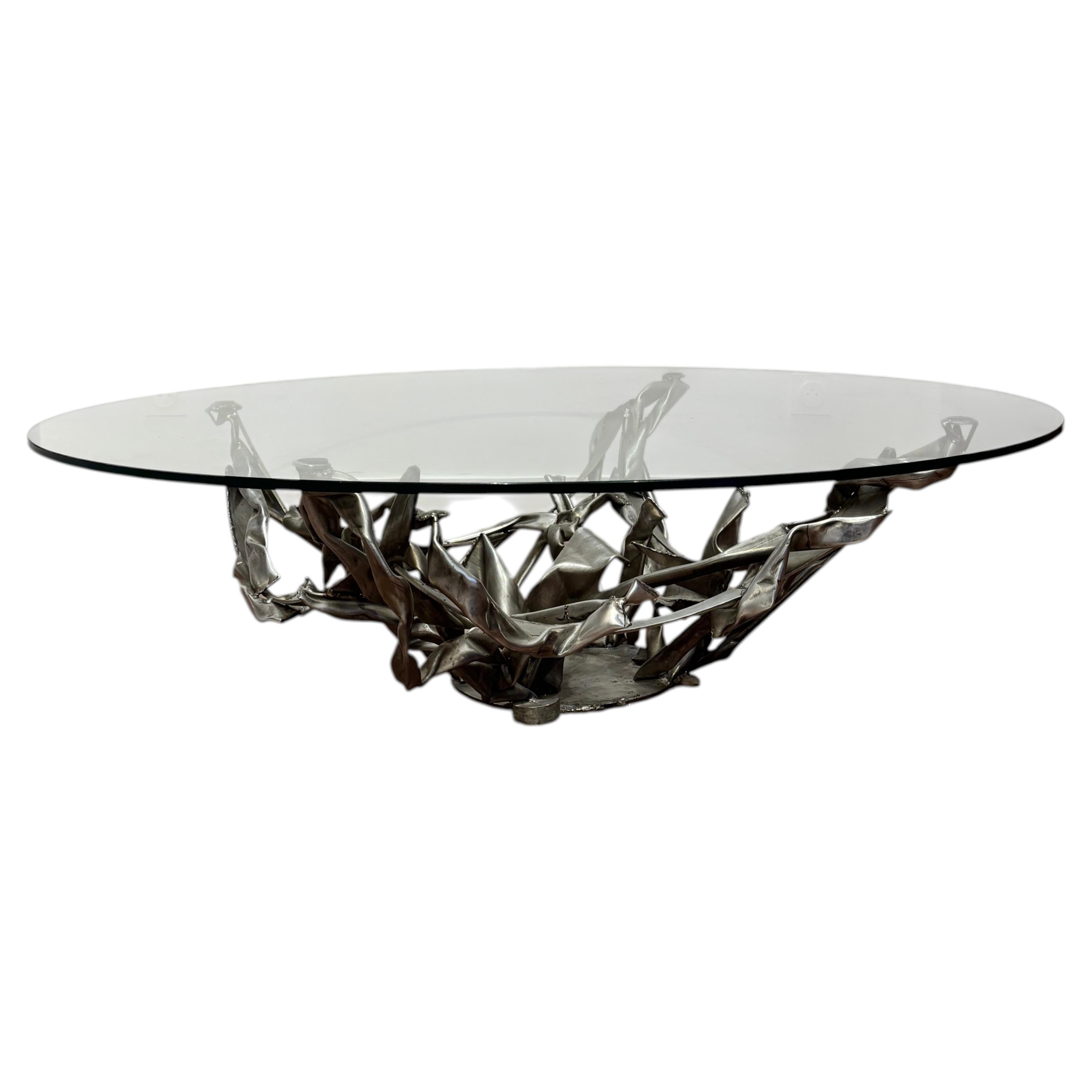 Coffee table by Roger Ferraud, France, signed, Circa 1970's For Sale