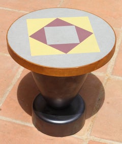 Coffee Table by Sottsass for Zanotta 1990 in Polychrome Laminated Wood, Ceramic