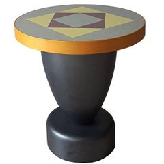 Sottsass Laminated Wood Italian Zanotta Coffee Table with Grey Ceramic Base