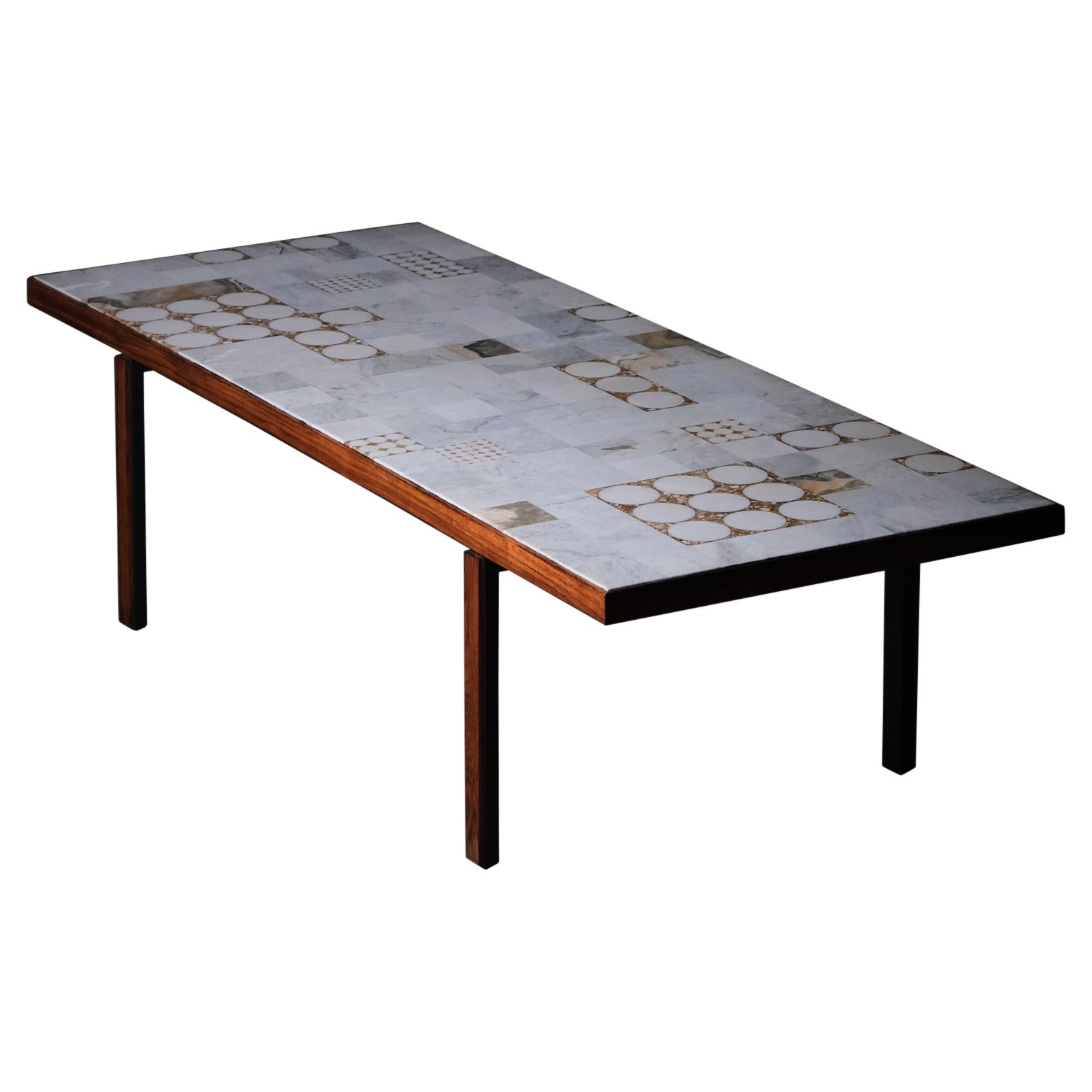 Table basse d'un designer inconnu, en marbre, terrazzo et acier, Allemagne, années 1970