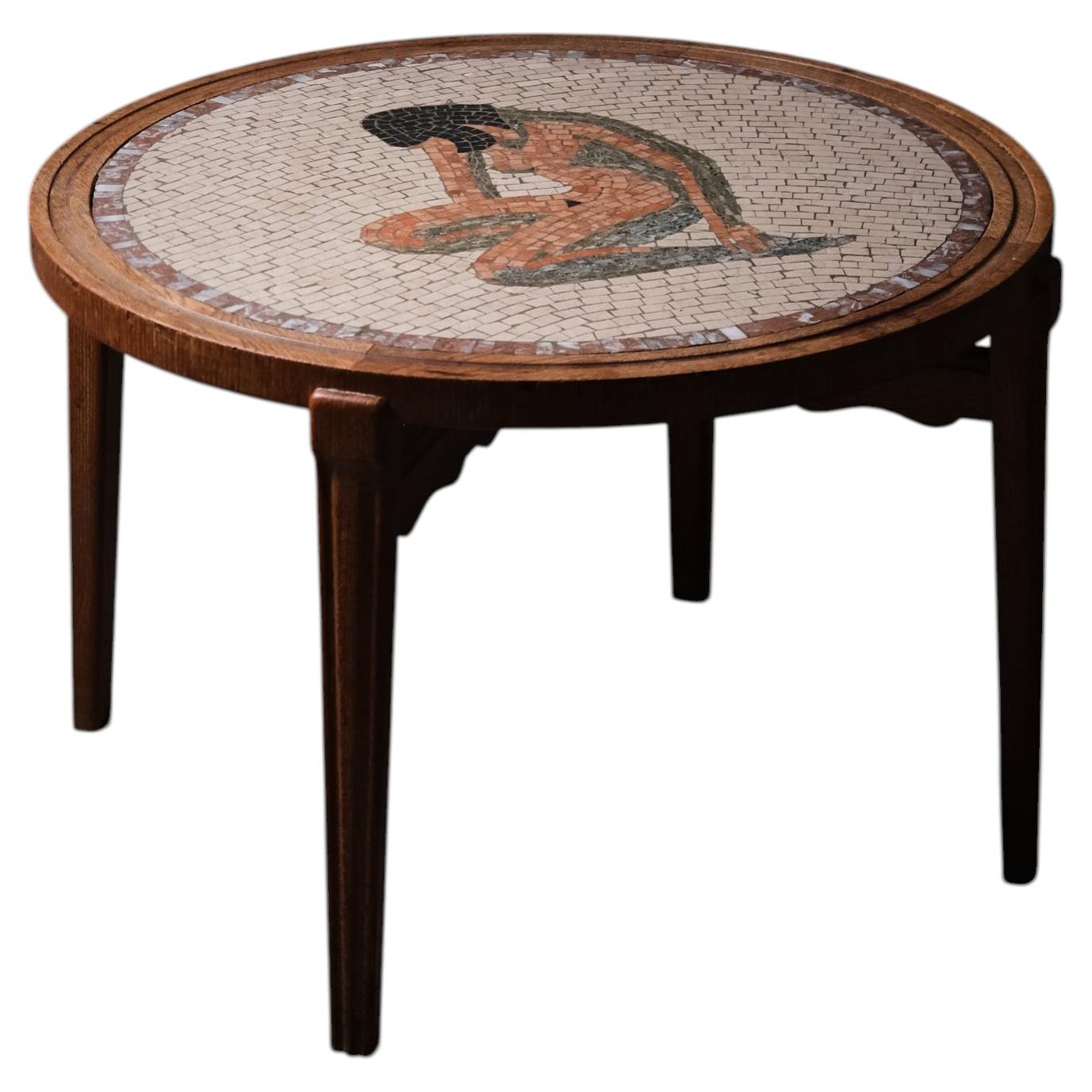 Coffee Table by Unknown Designer in Mosaic and Limed Oak, Denmark, 1940s For Sale