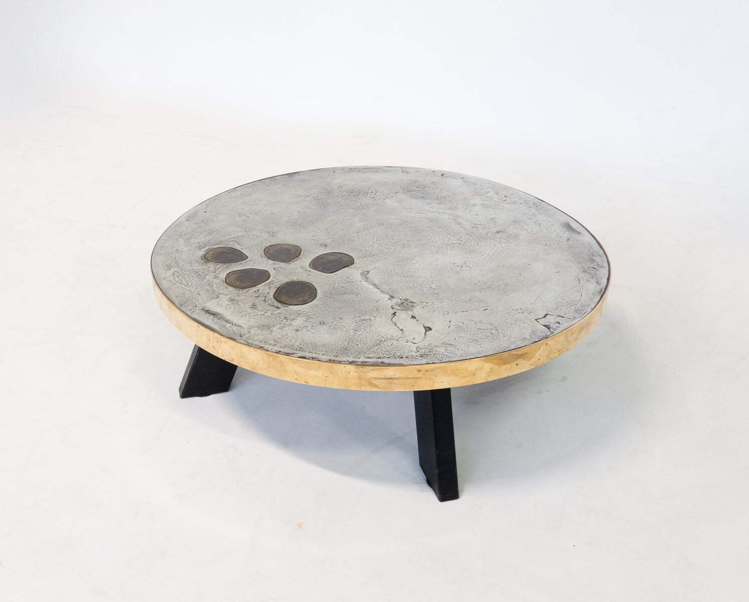 Late 20th Century Coffee Table by Yann Dessauvages, Brass Stone and Metal, Belgium For Sale