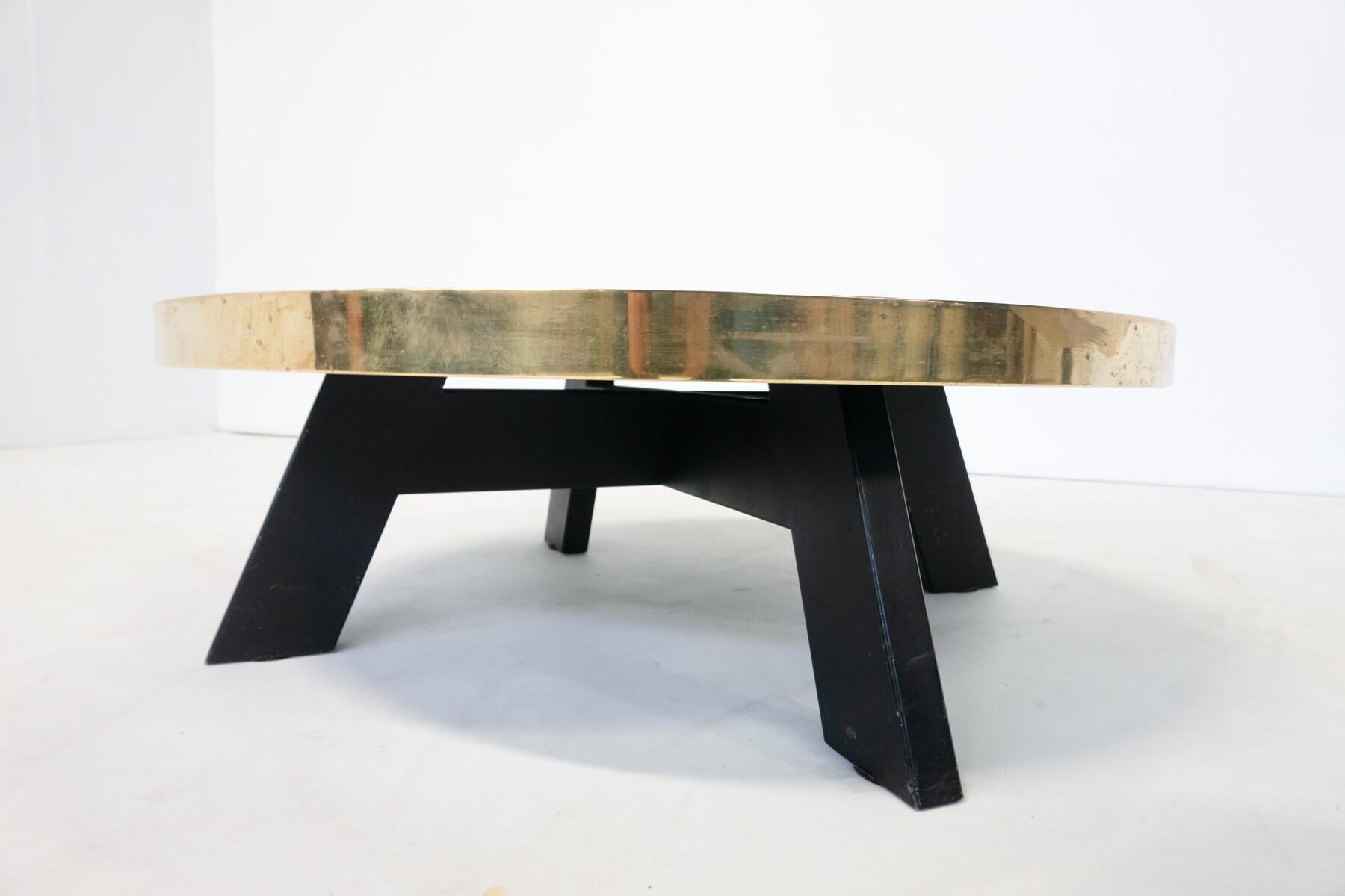 Coffee Table by Yann Dessauvages, Brass Stone and Metal, Belgium For Sale 1