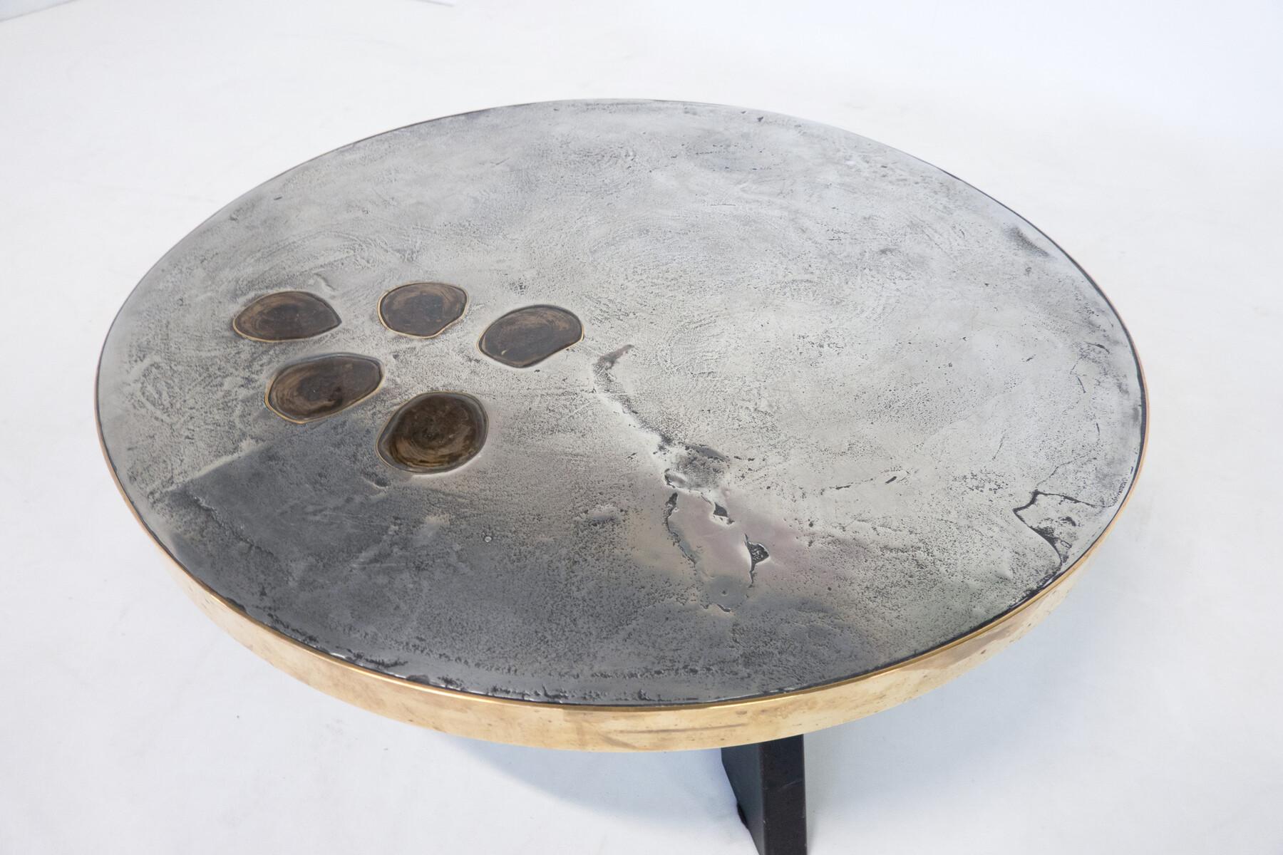 Coffee Table by Yann Dessauvages, Brass Stone and Metal, Belgium For Sale 3