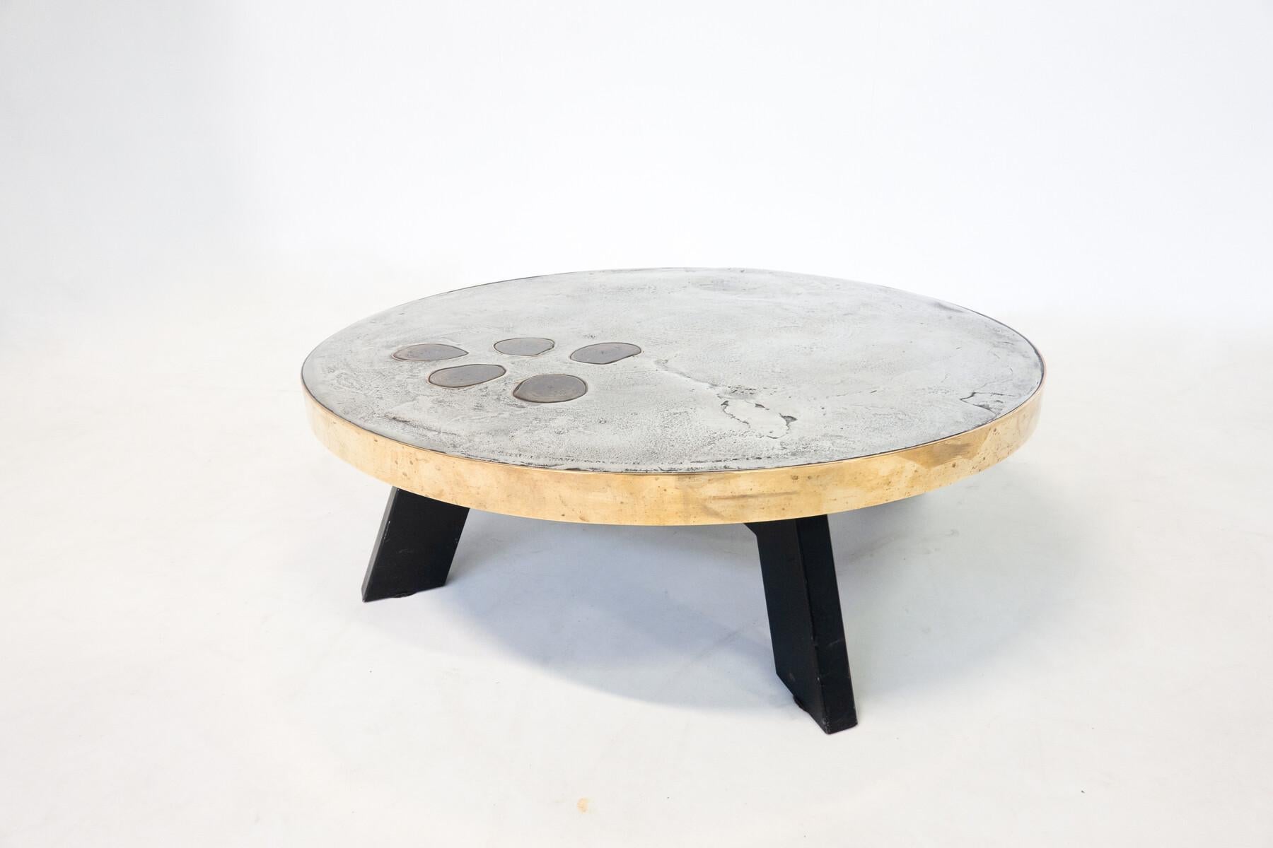 Coffee Table by Yann Dessauvages, Brass Stone and Metal, Belgium For Sale 4