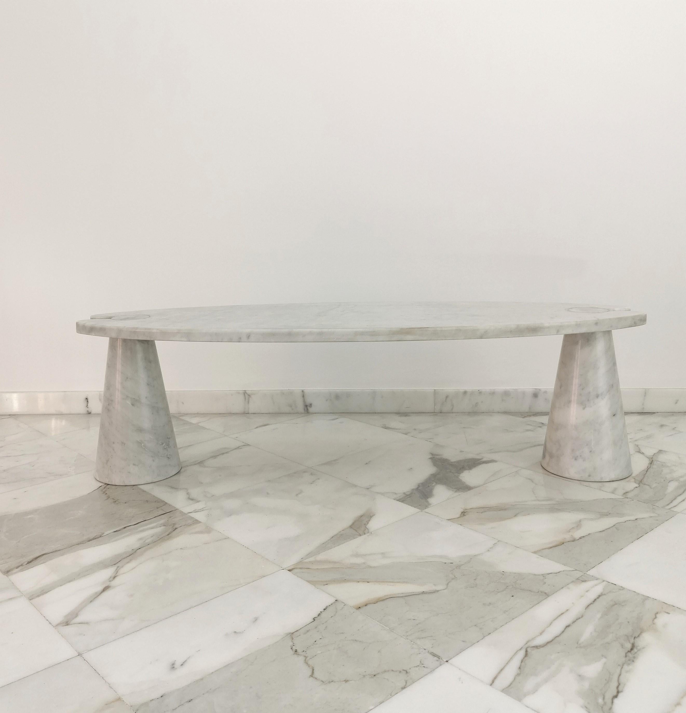 Coffee Table Angelo Mangiarotti Carrara Marble Midcentury Italian Design 1970s In Good Condition In Palermo, IT