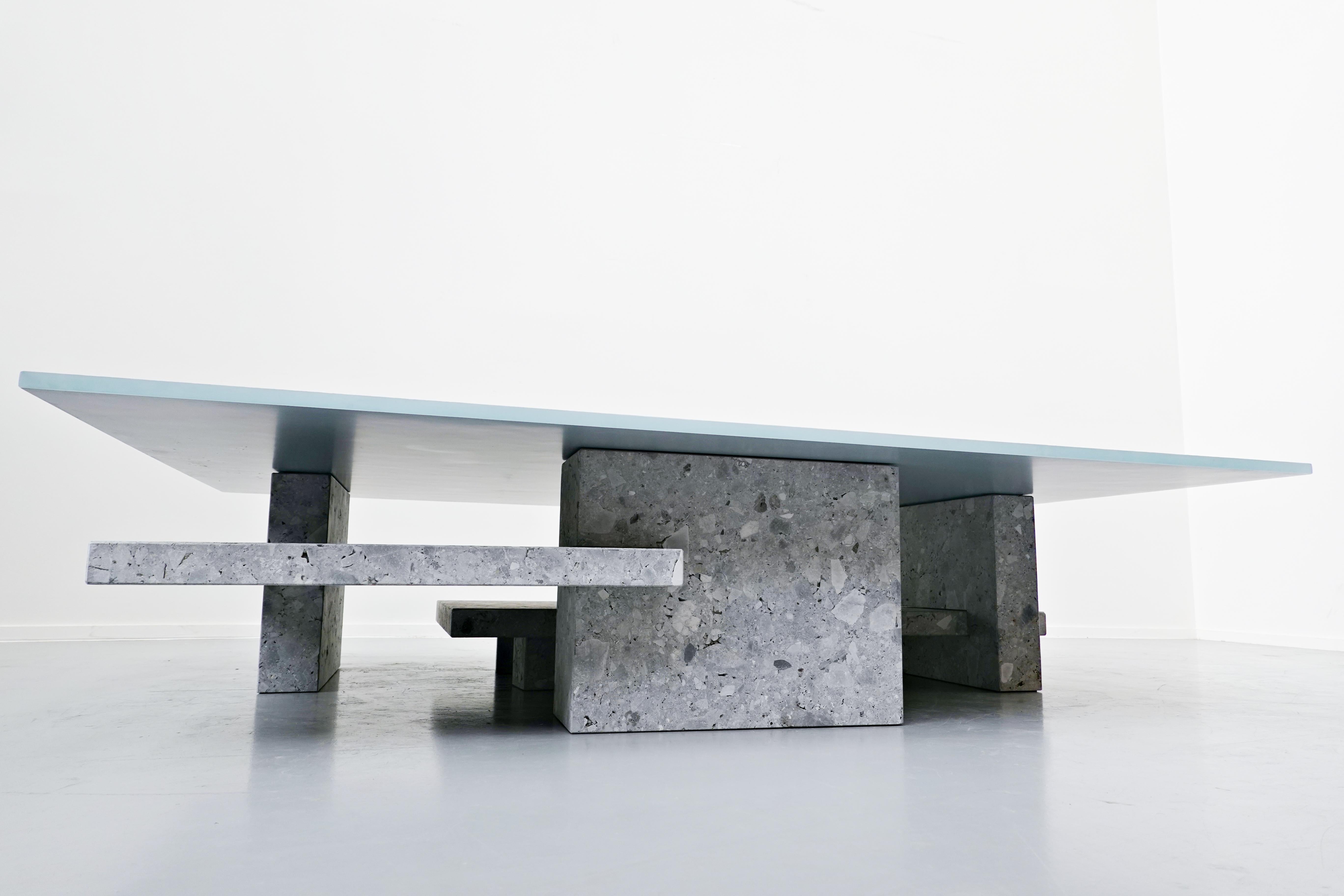Modern Coffee Table, Ceppo di gre and Glass, Designed by Iceberg Architecture Studio For Sale